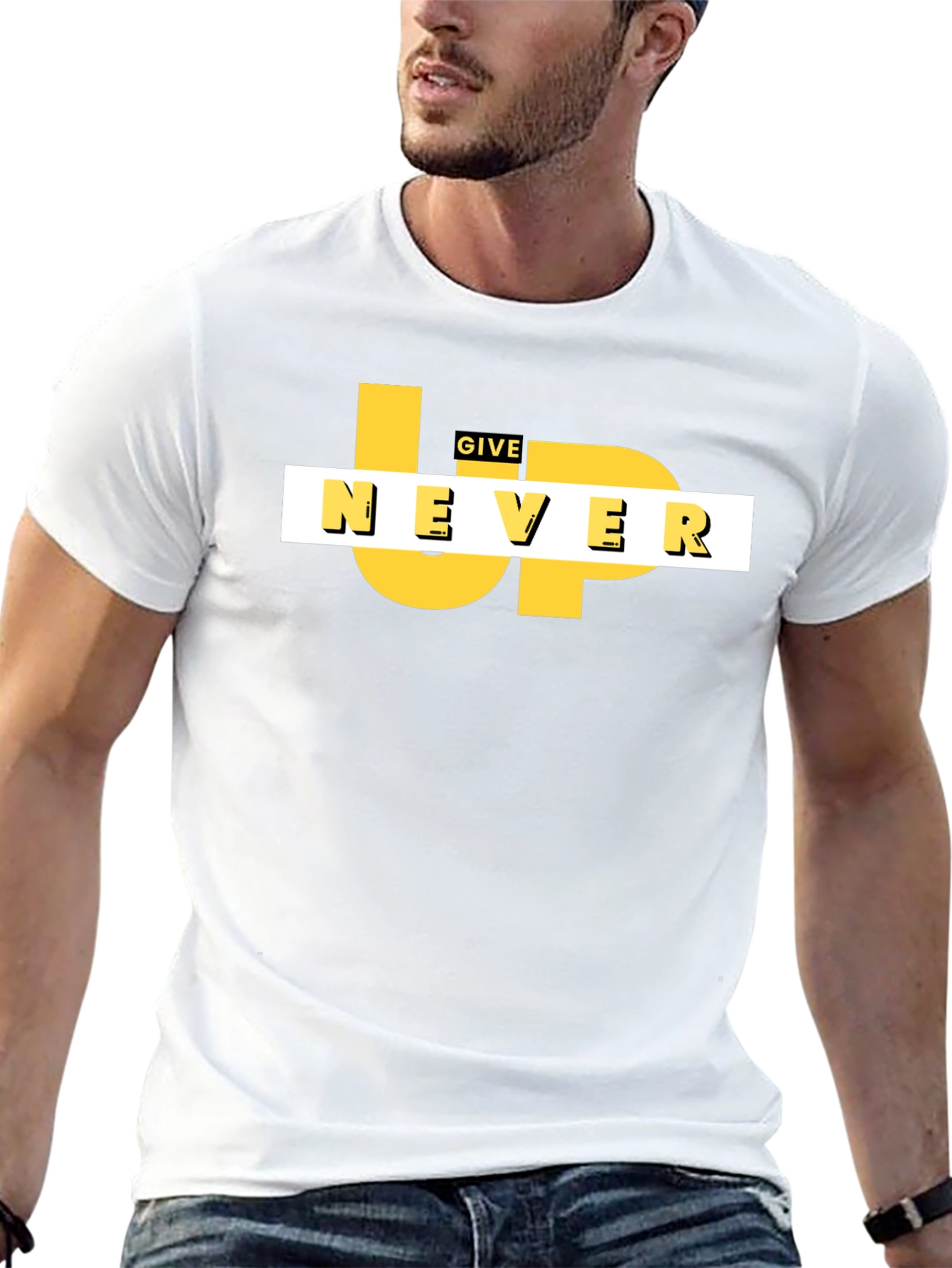 Motivational Never Give Up Black Graphic Tee