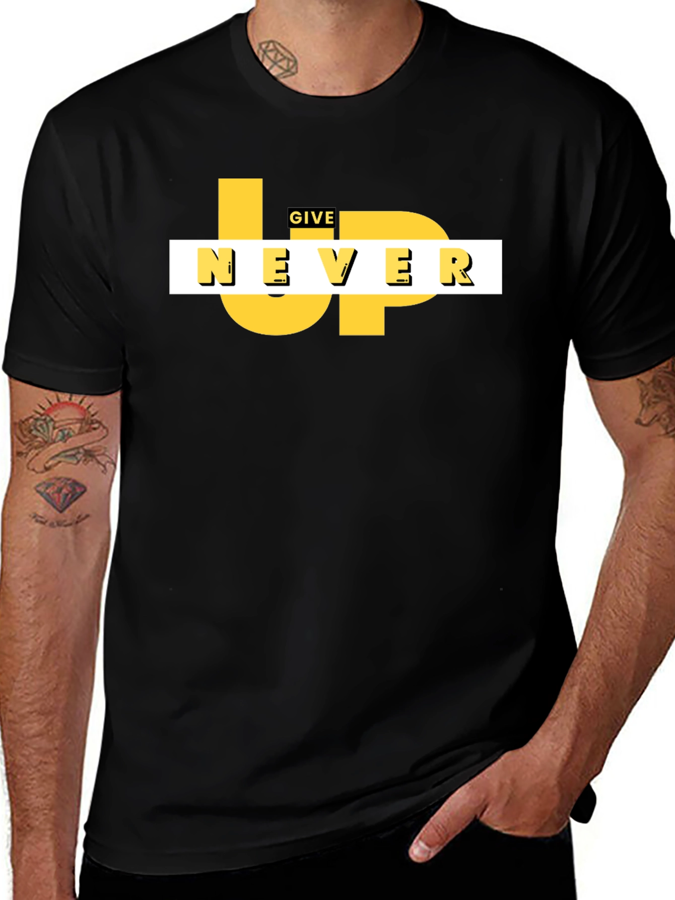 Motivational Never Give Up Black Graphic Tee