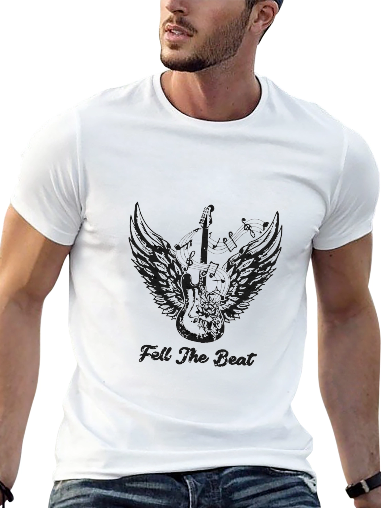 Feel The Beat Guitar Wings Black Tee