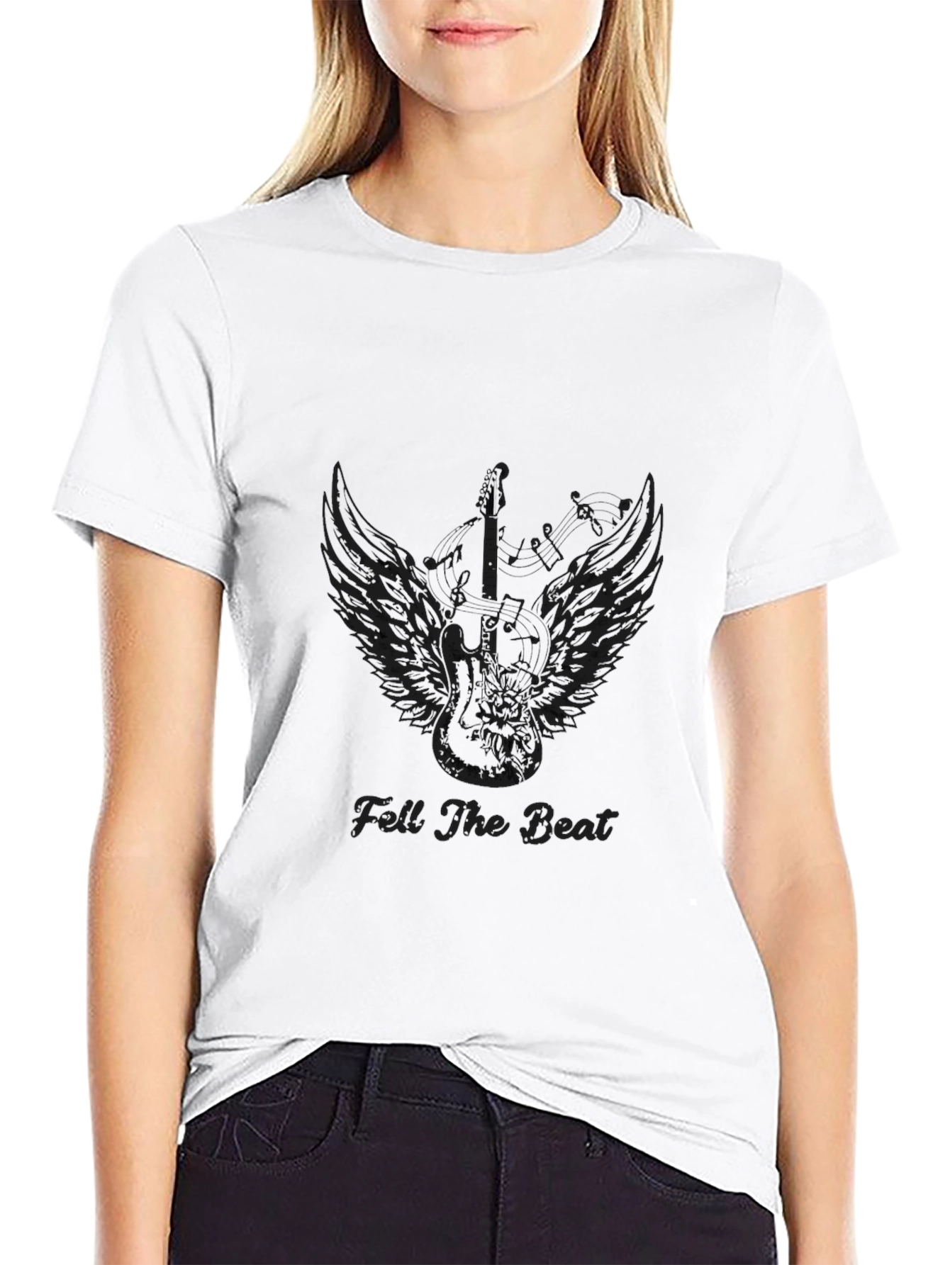 Feel The Beat Guitar Wings Black Tee