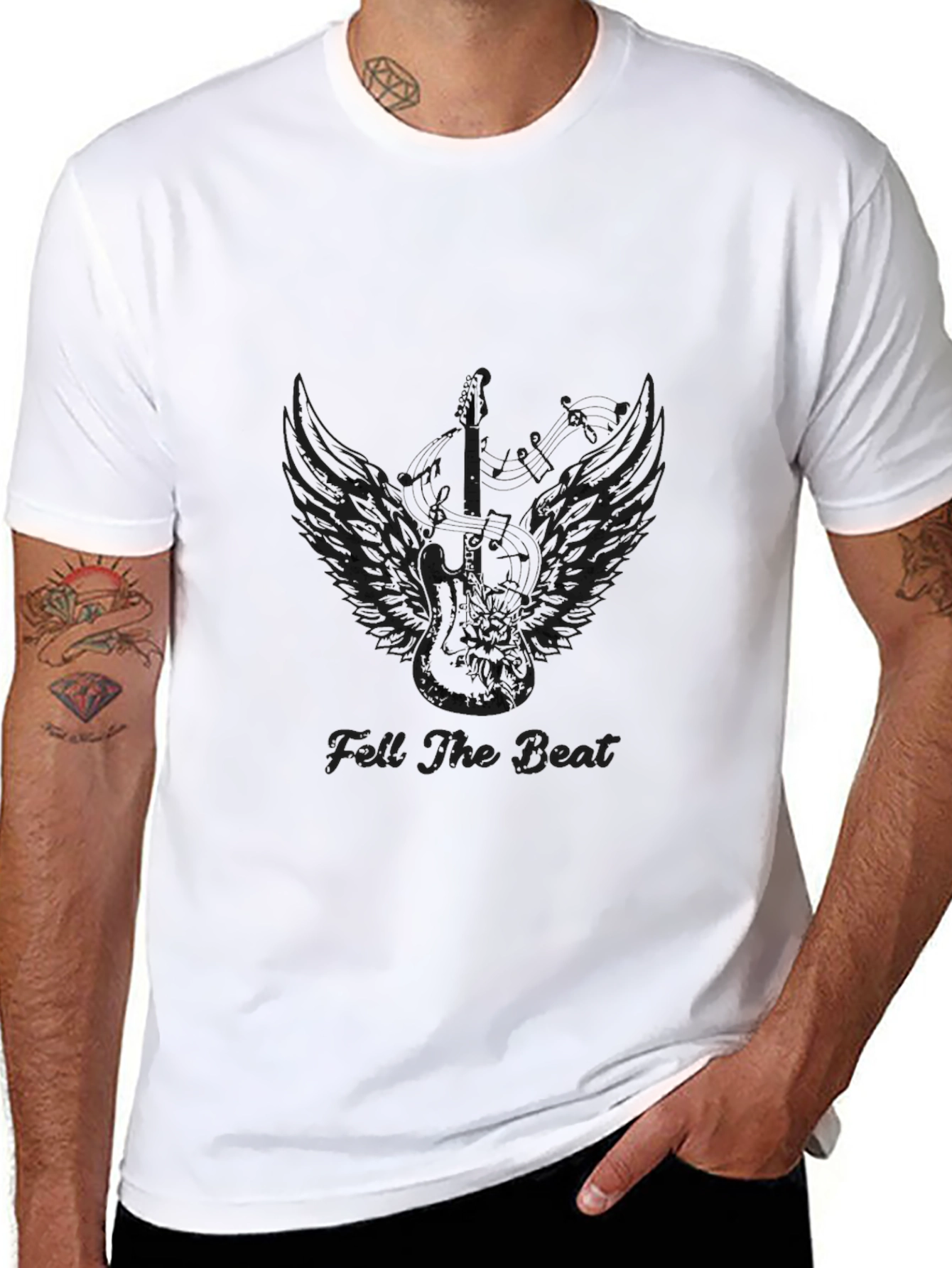 Feel The Beat Guitar Wings Black Tee