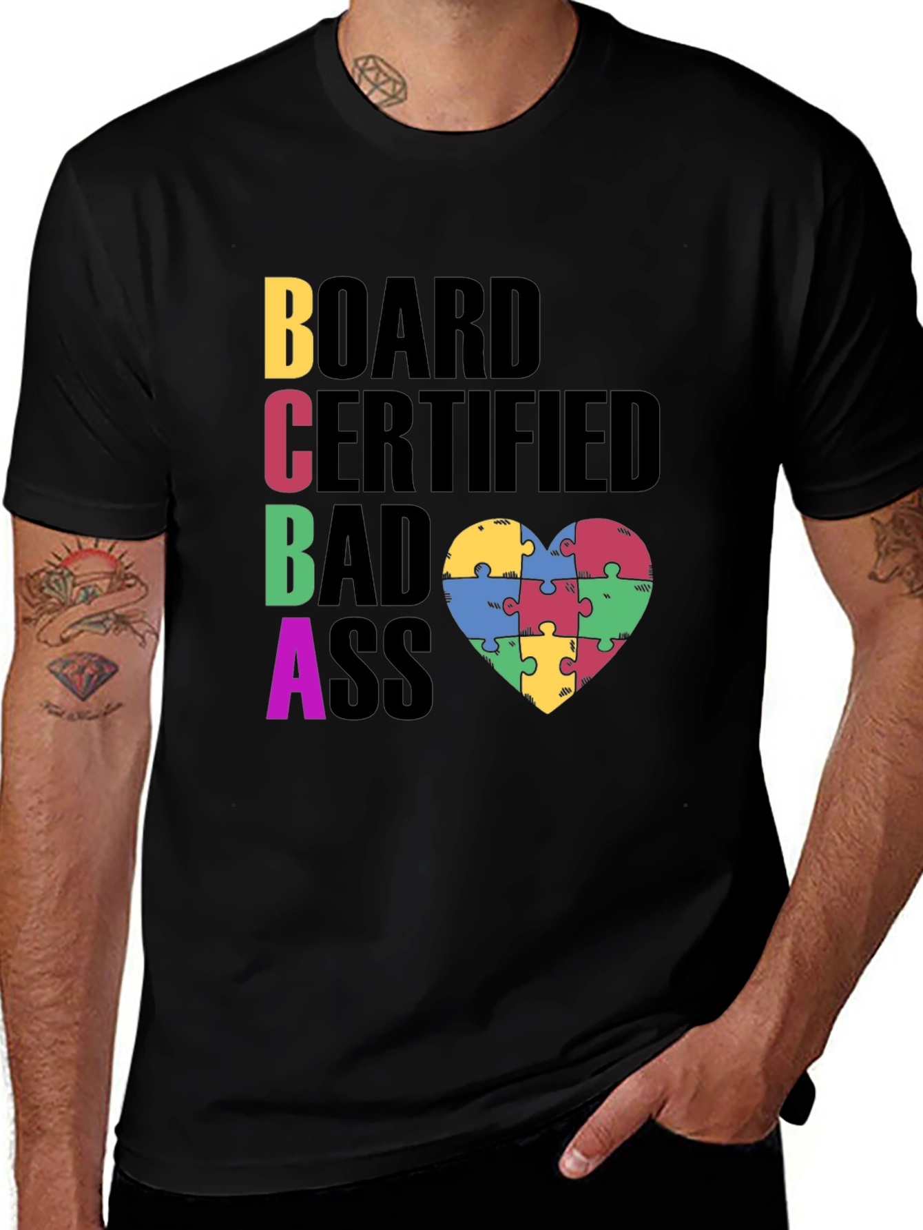BCBA Autism Puzzle Piece Heart T-Shirt