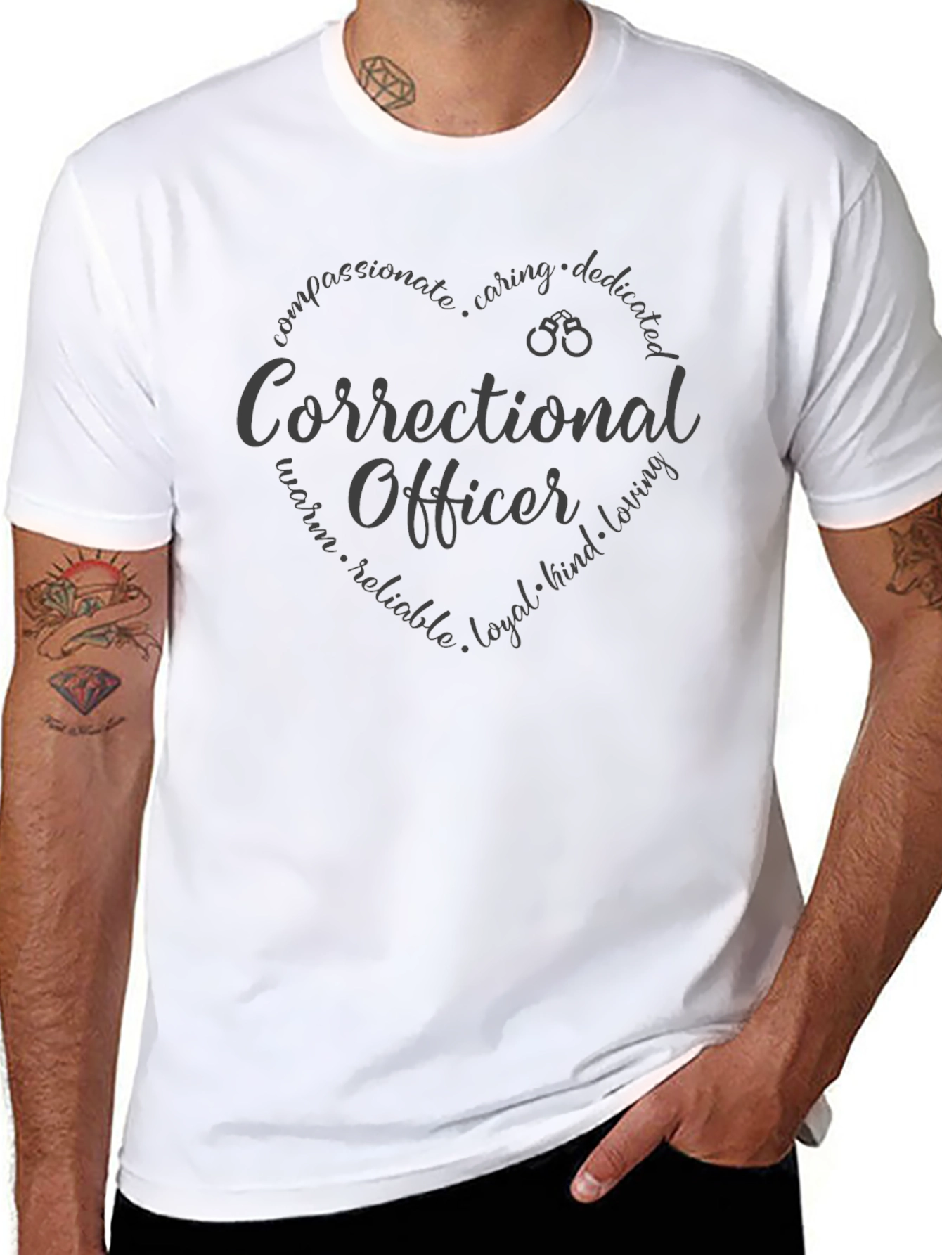 Correctional Officer Heart T-Shirt - Compassionate Caring Dedicated