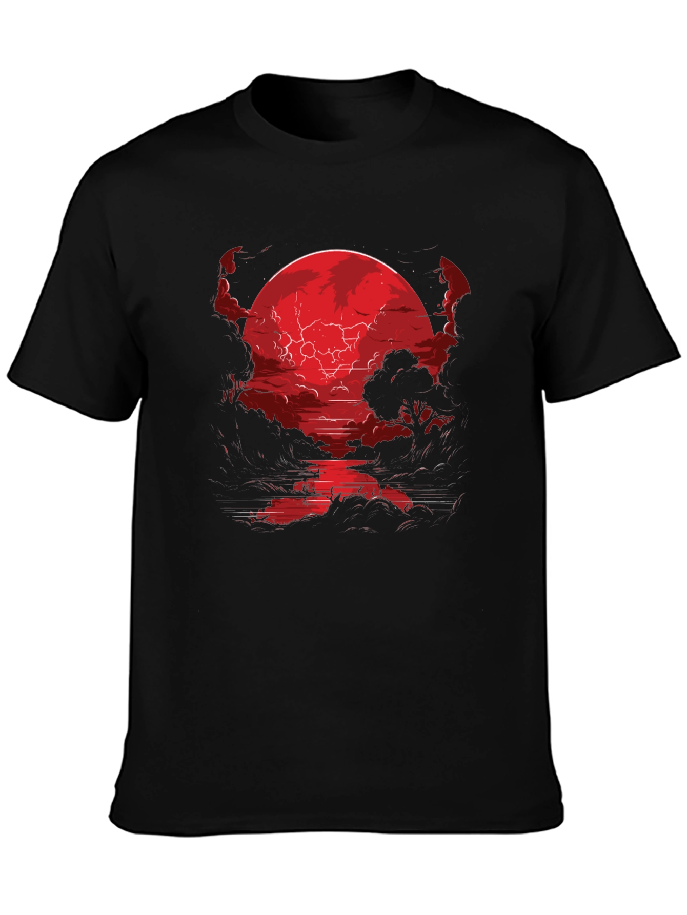 Crimson Moon River Graphic Tee - Dark Fantasy Shirt
