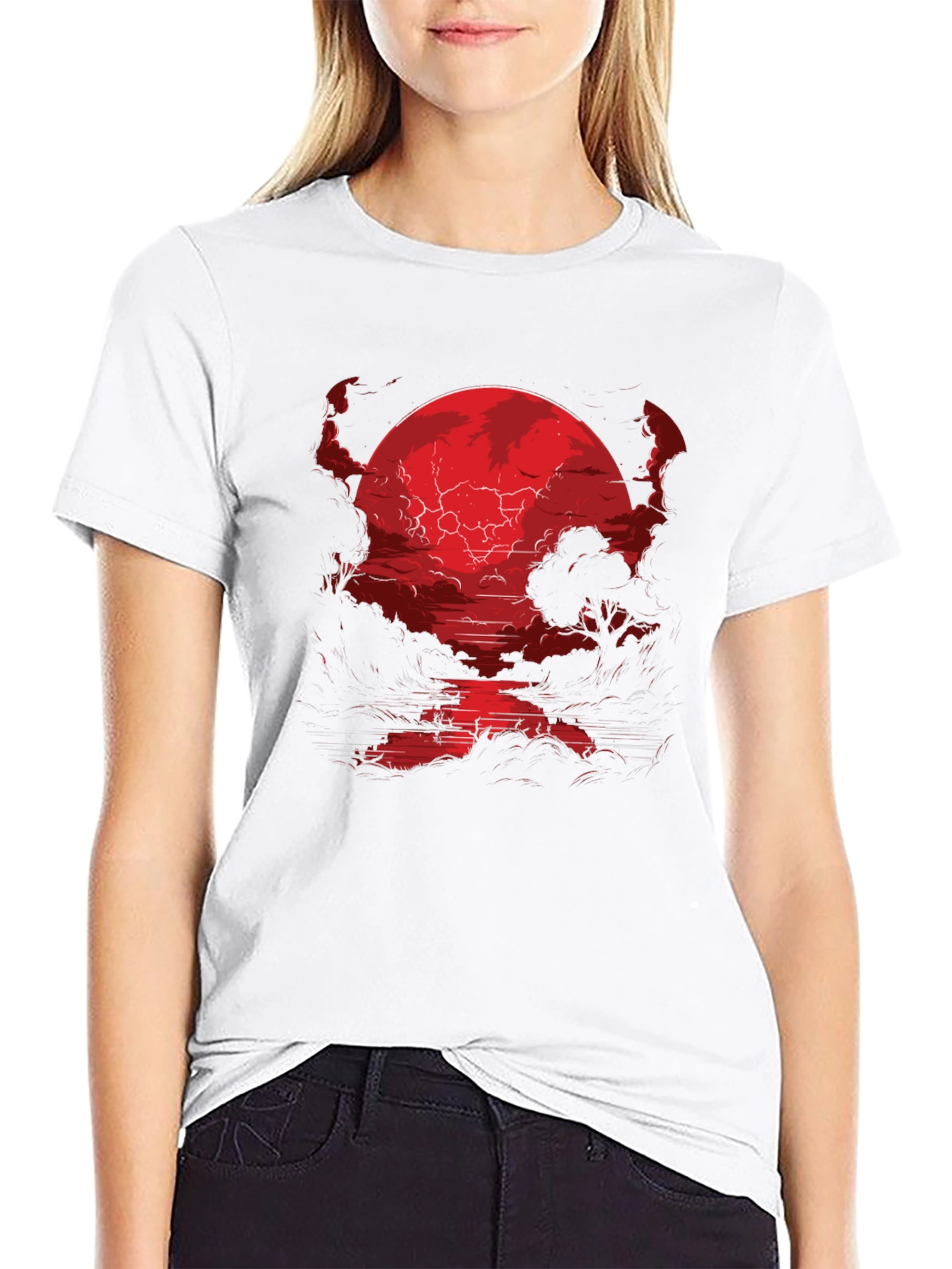 Crimson Moon River Graphic Tee - Dark Fantasy Shirt