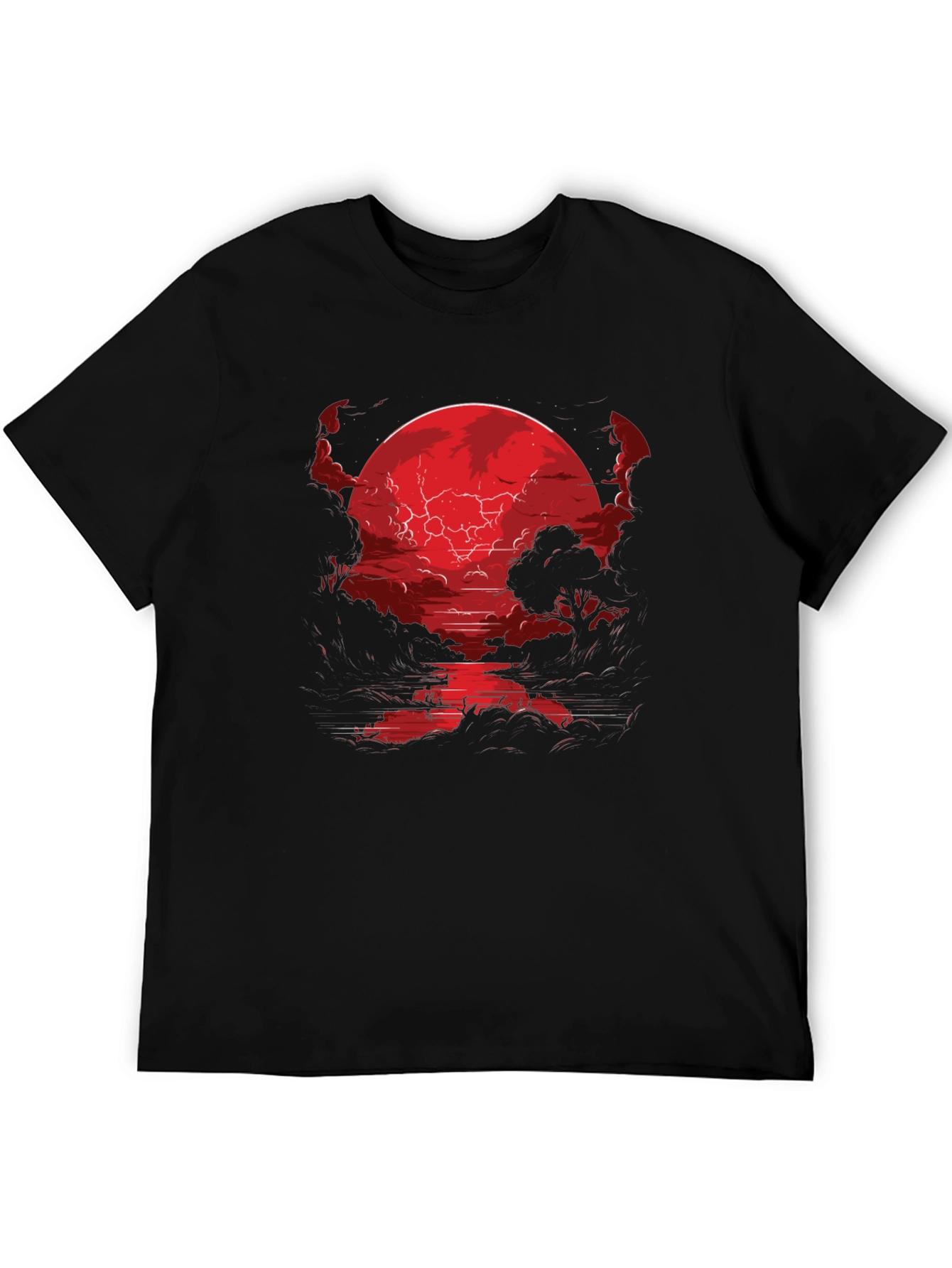 Crimson Moon River Graphic Tee - Dark Fantasy Shirt