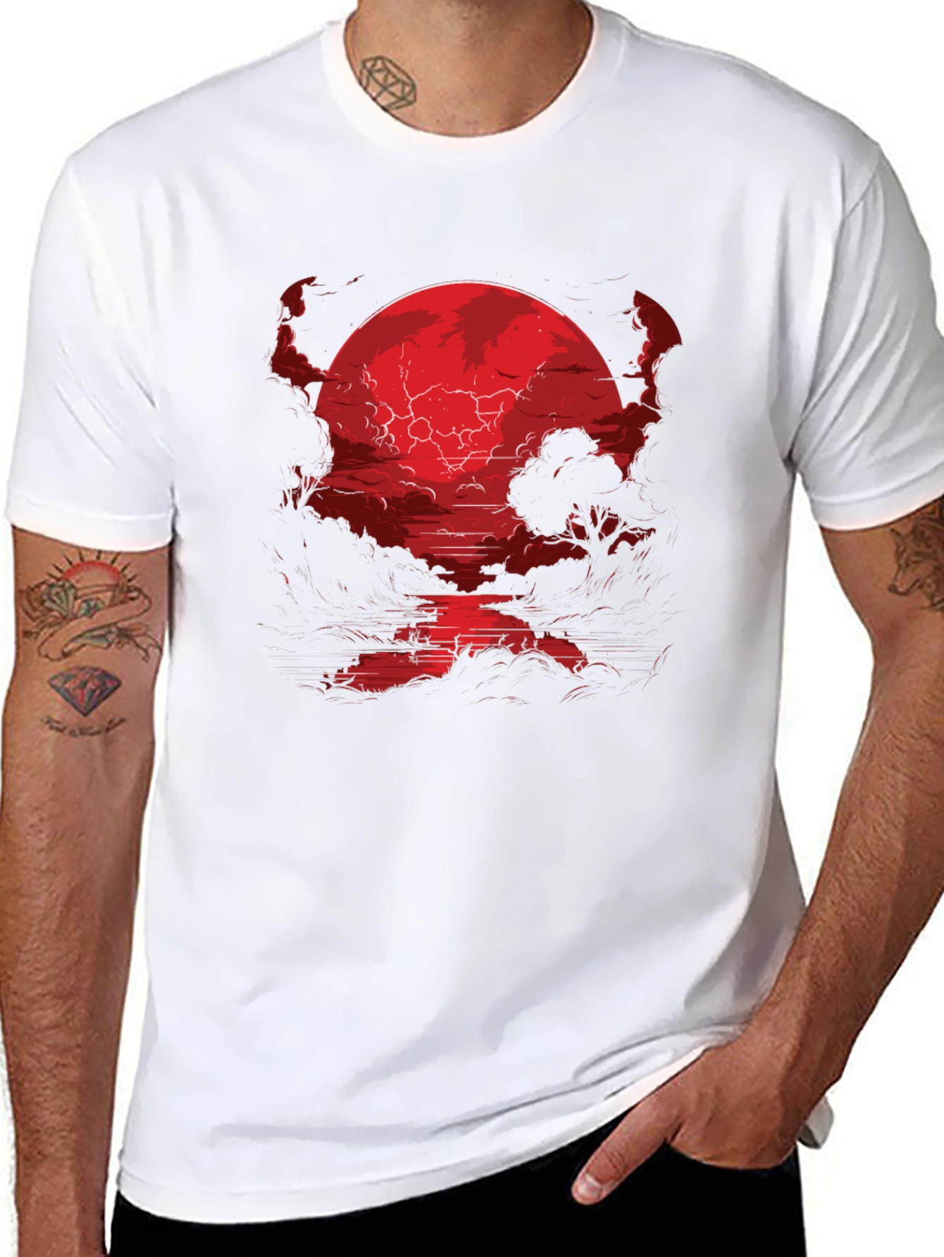 Crimson Moon River Graphic Tee - Dark Fantasy Shirt
