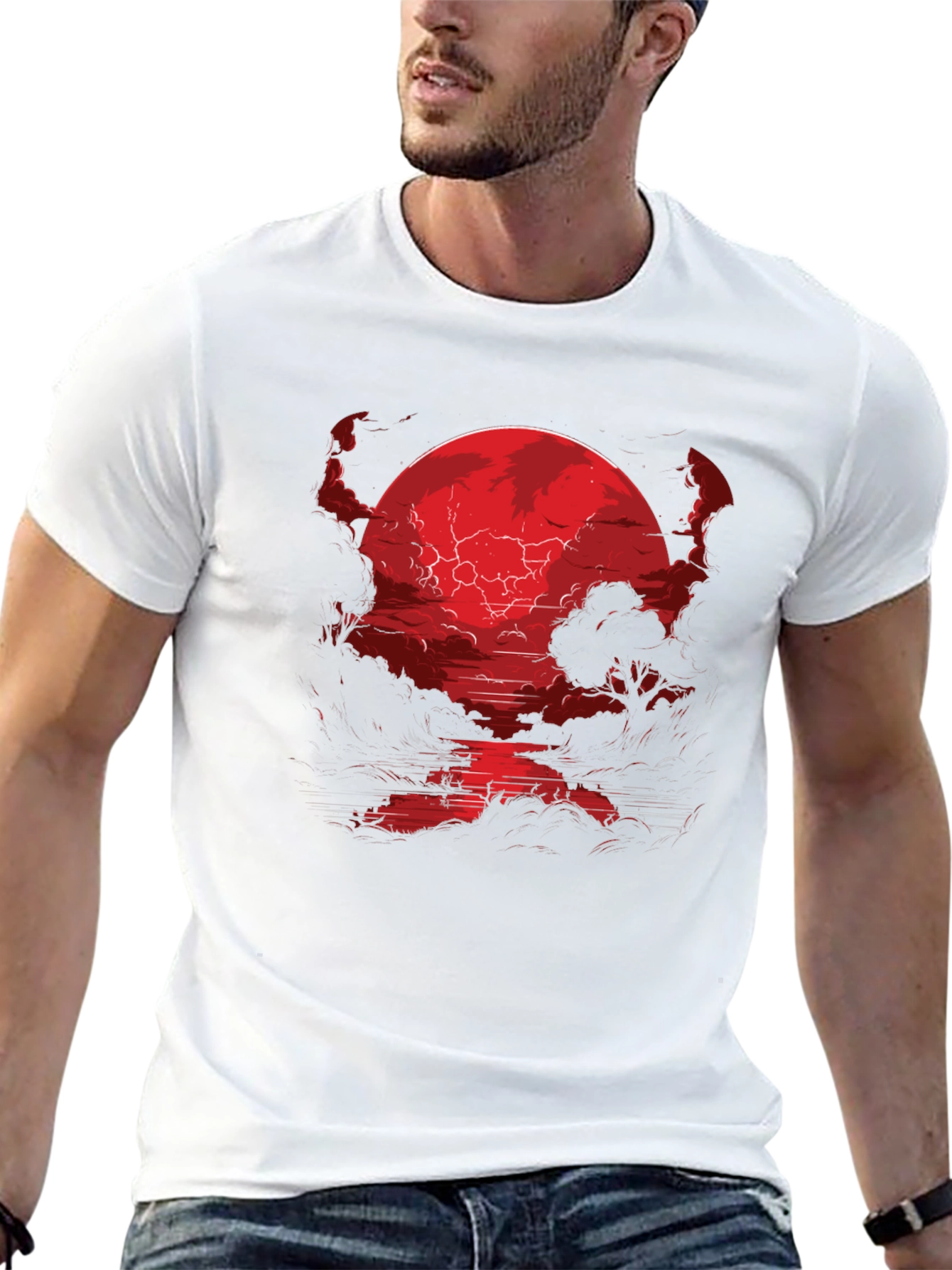 Crimson Moon River Graphic Tee - Dark Fantasy Shirt