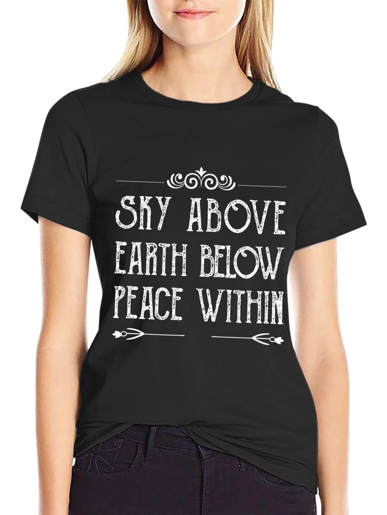 Sky Above Earth Below Peace Within Black T-Shirt