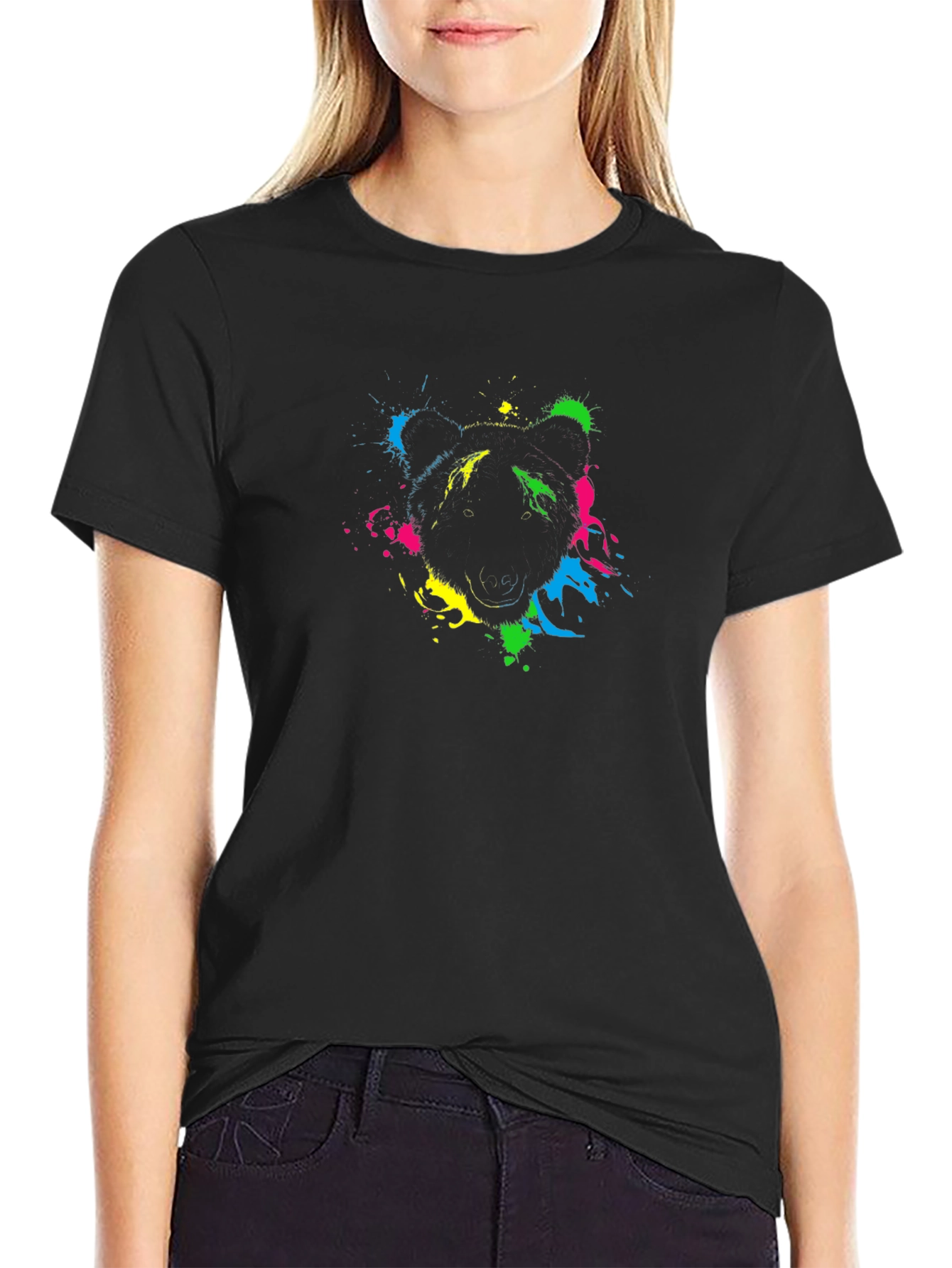 Abstract Bear Graphic Black T-Shirt