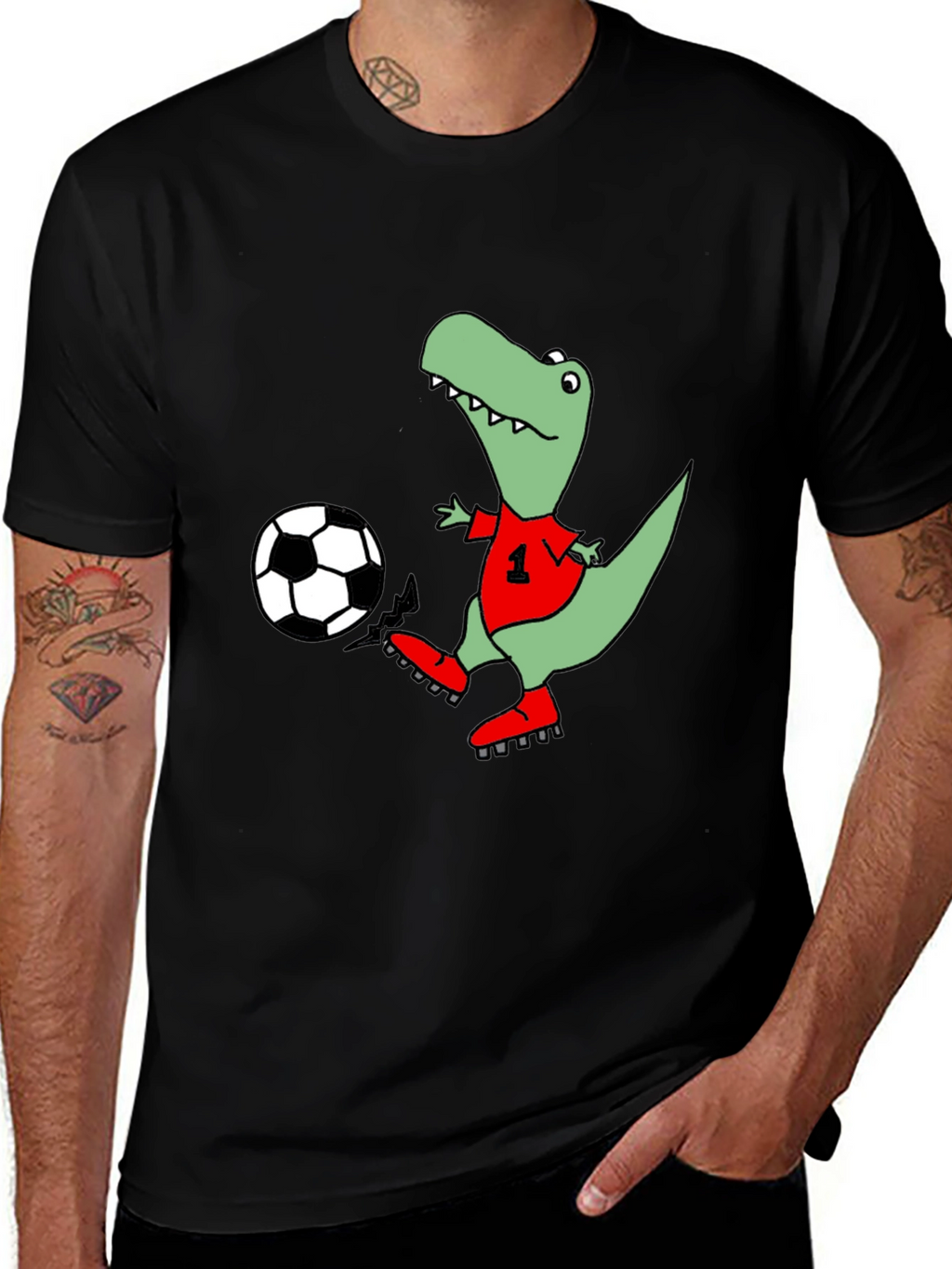 Dino Soccer T-Shirt - Black Cotton Tee