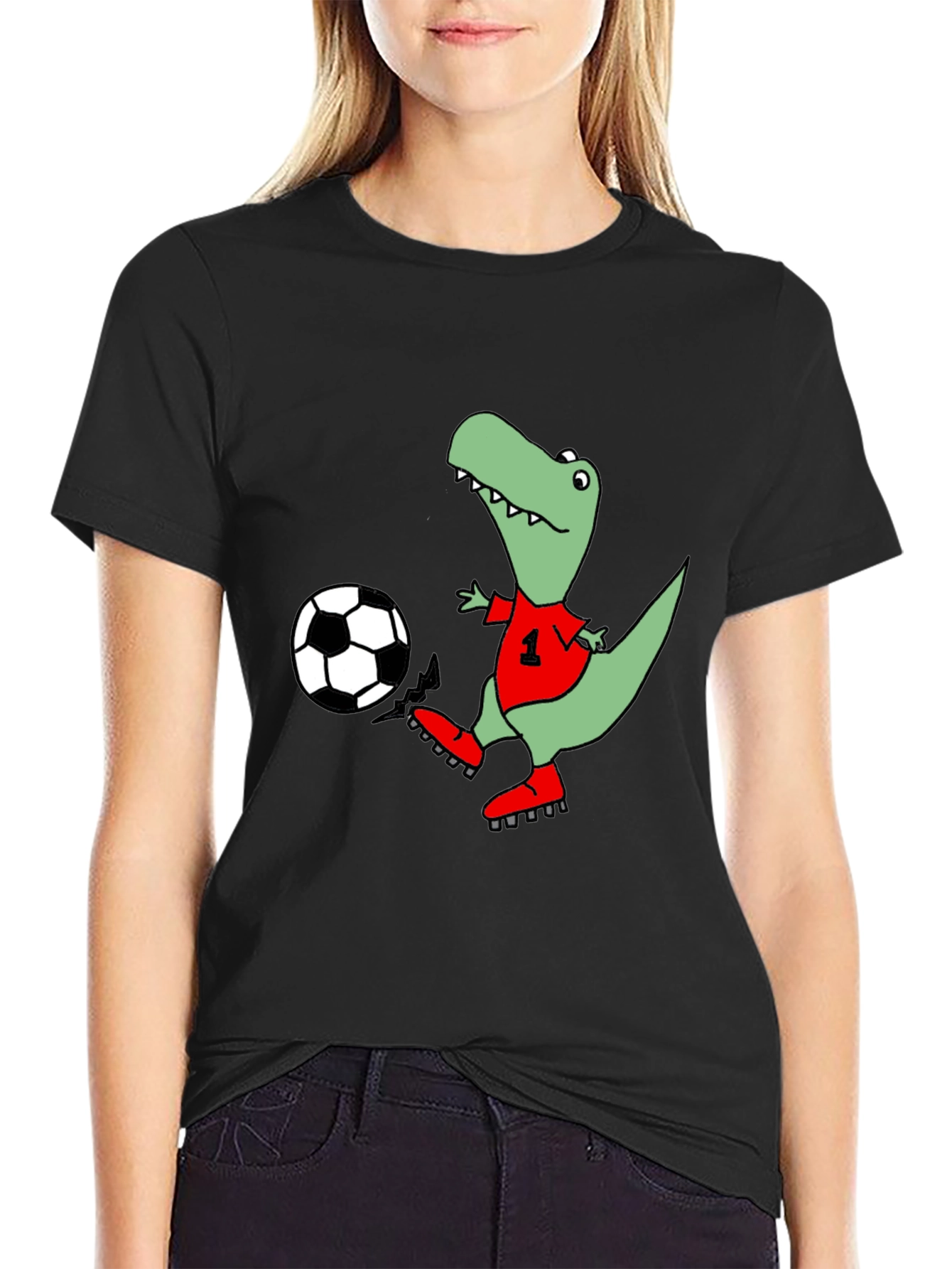 Dino Soccer T-Shirt - Black Cotton Tee