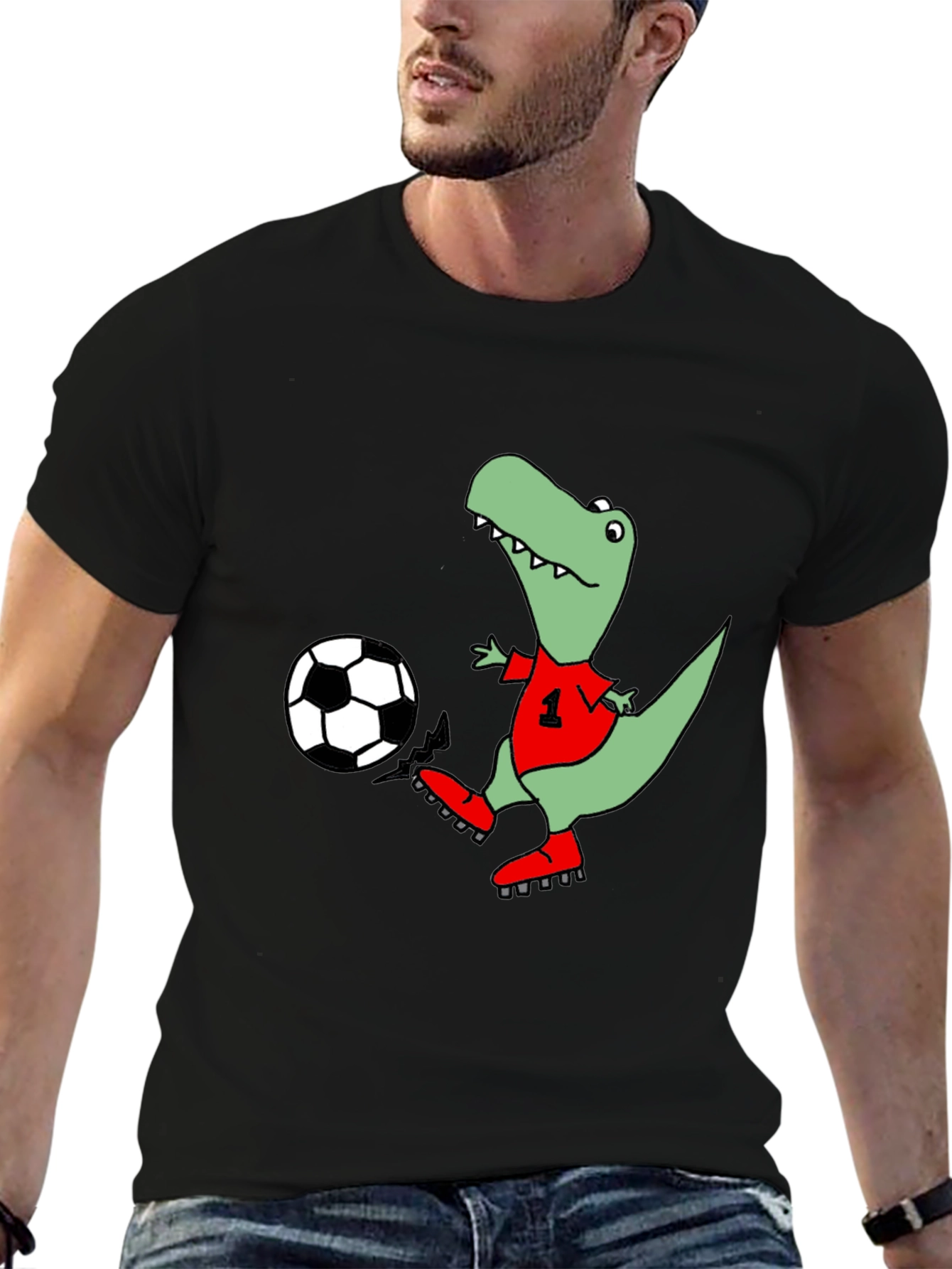 Dino Soccer T-Shirt - Black Cotton Tee