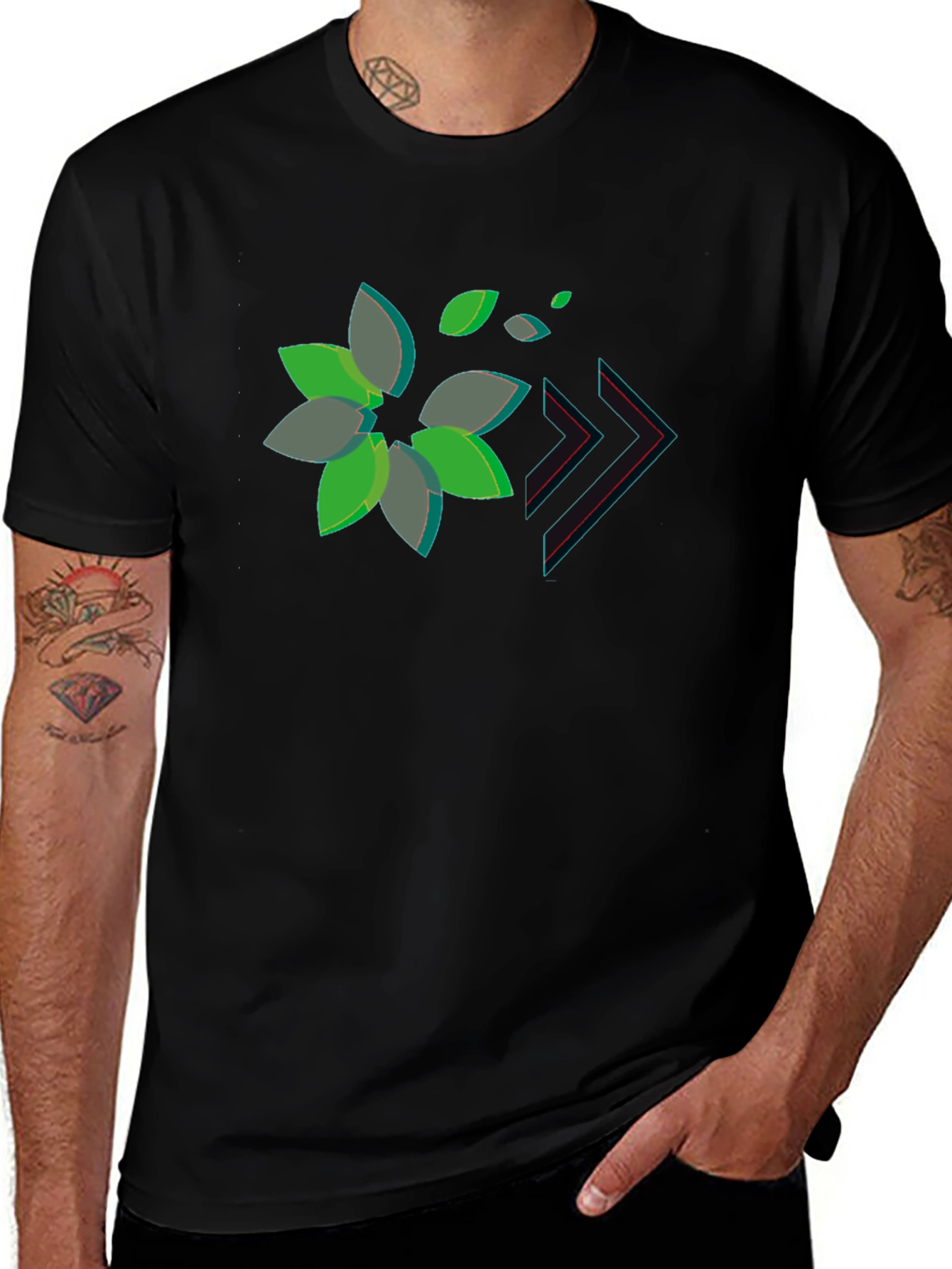 Stylish Black Tee with Abstract Floral Design