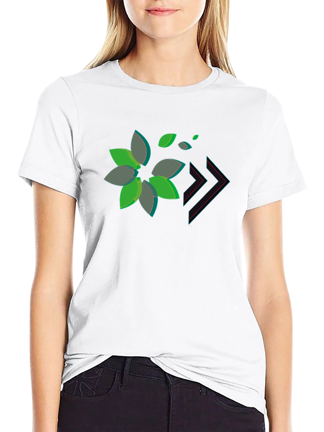 Stylish Black Tee with Abstract Floral Design