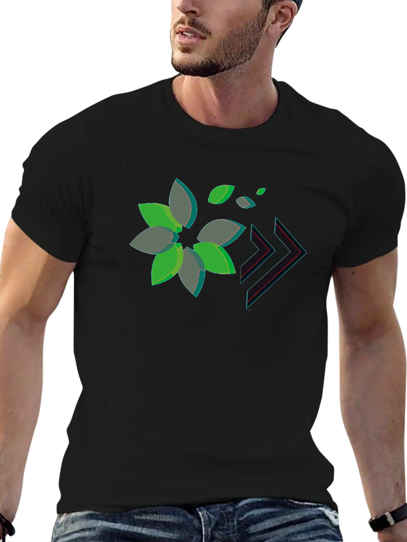 Stylish Black Tee with Abstract Floral Design