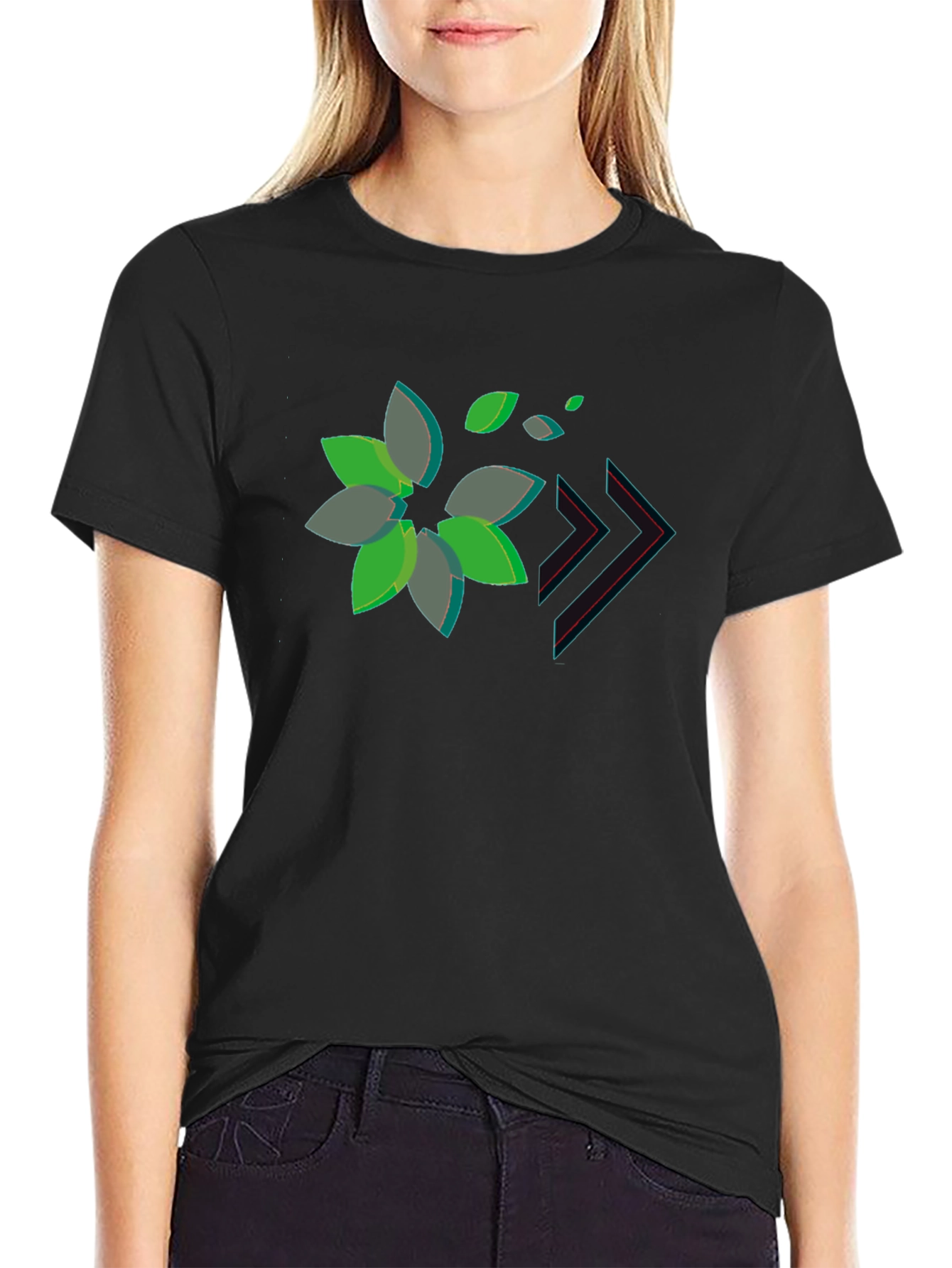 Stylish Black Tee with Abstract Floral Design