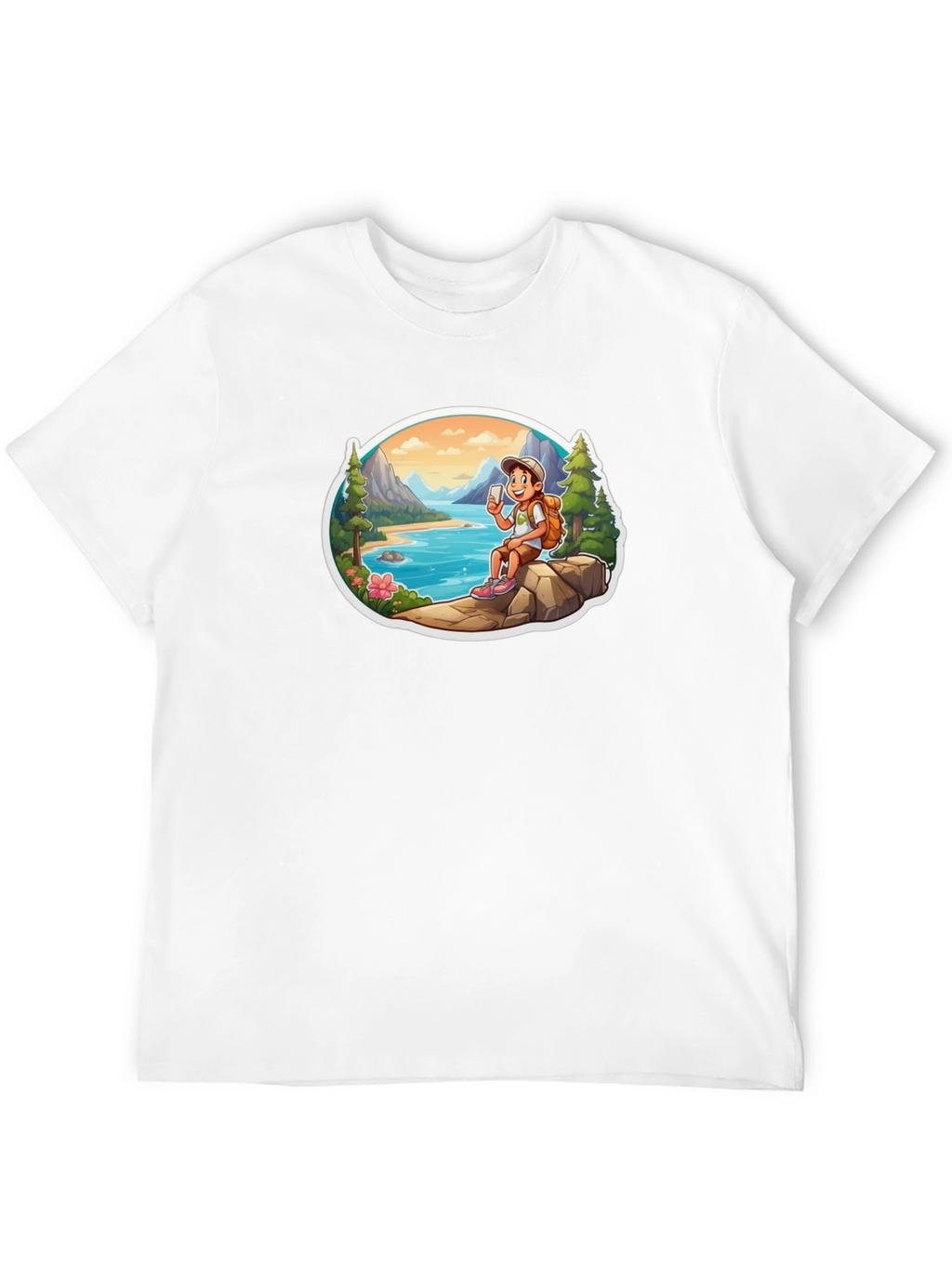 Cartoon Hiker Graphic Tee - Black T-Shirt