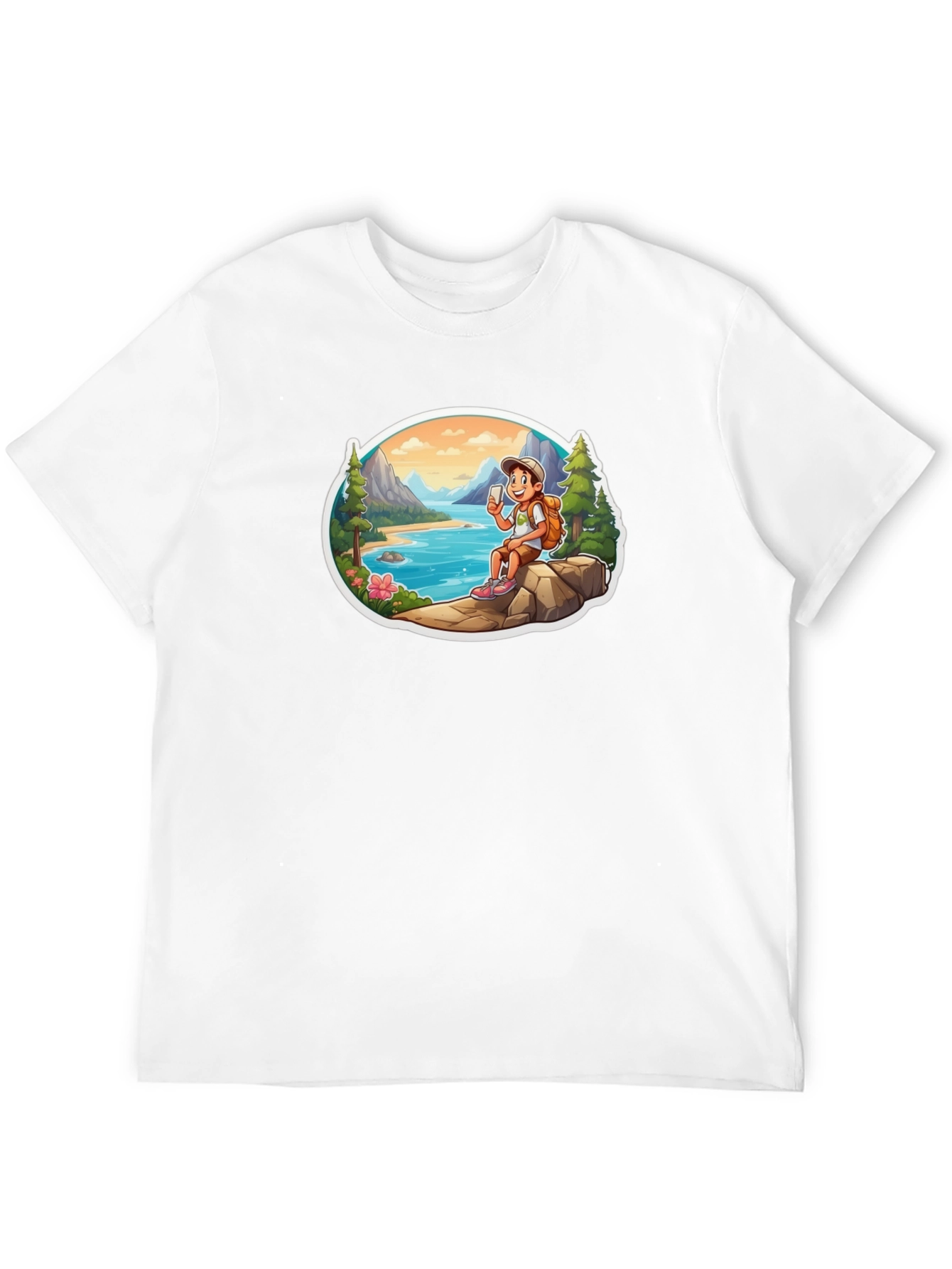 Cartoon Hiker Graphic Tee - Black T-Shirt