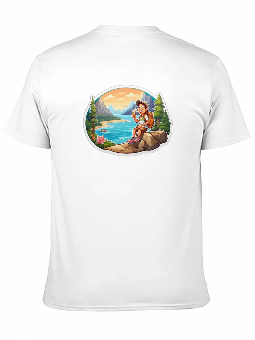 Cartoon Hiker Graphic Tee - Black T-Shirt