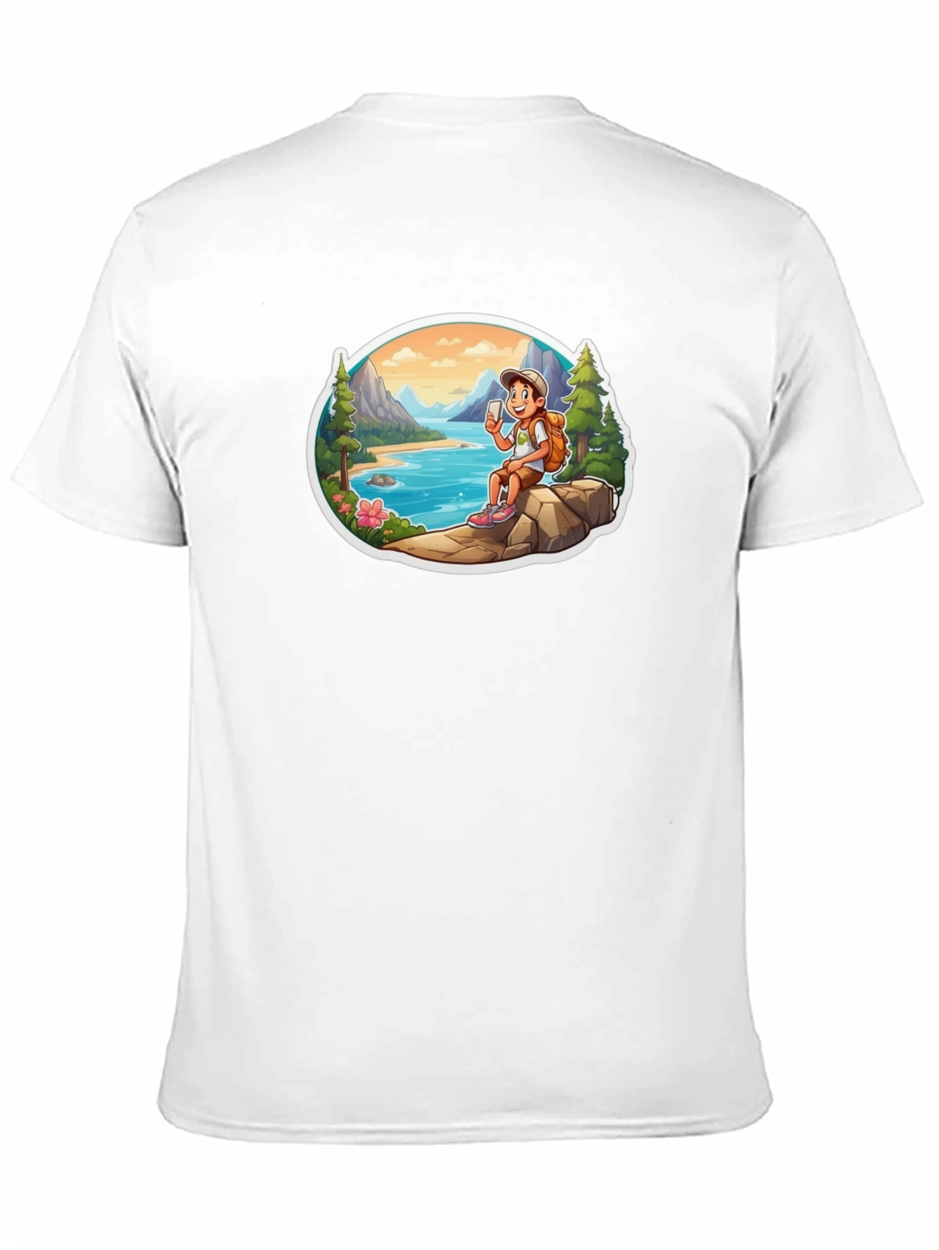 Cartoon Hiker Graphic Tee - Black T-Shirt