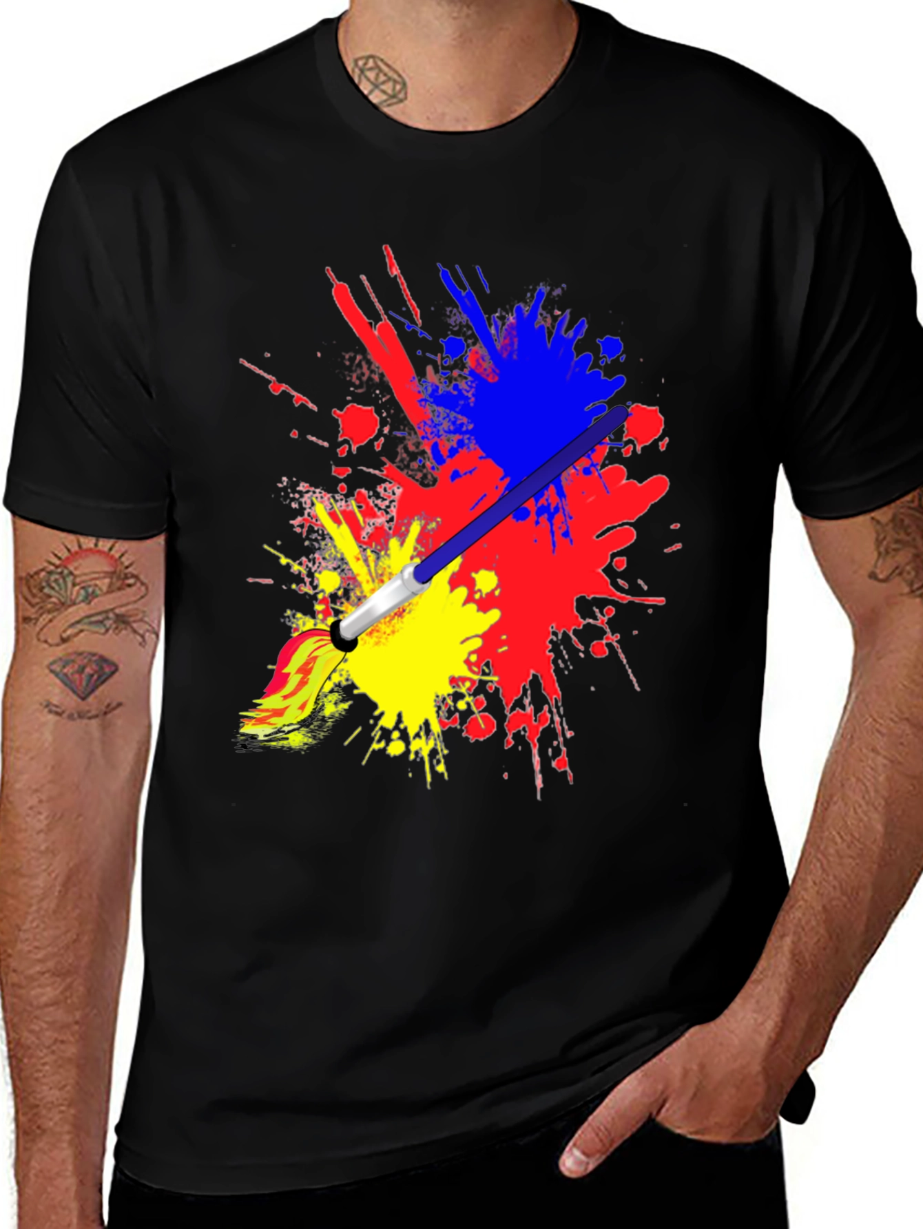 Abstract Paint Splatter Graphic Black T-Shirt