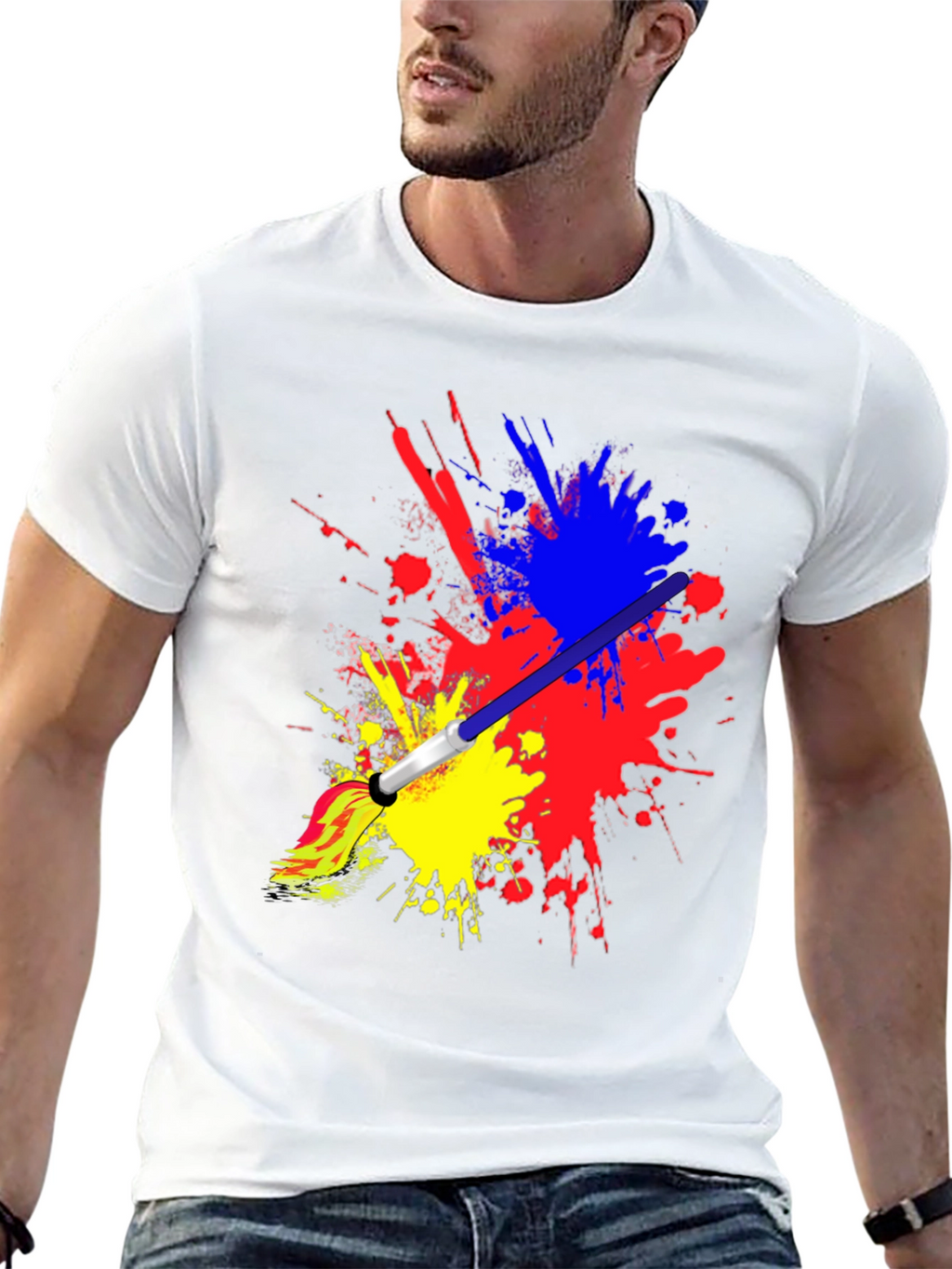 Abstract Paint Splatter Graphic Black T-Shirt