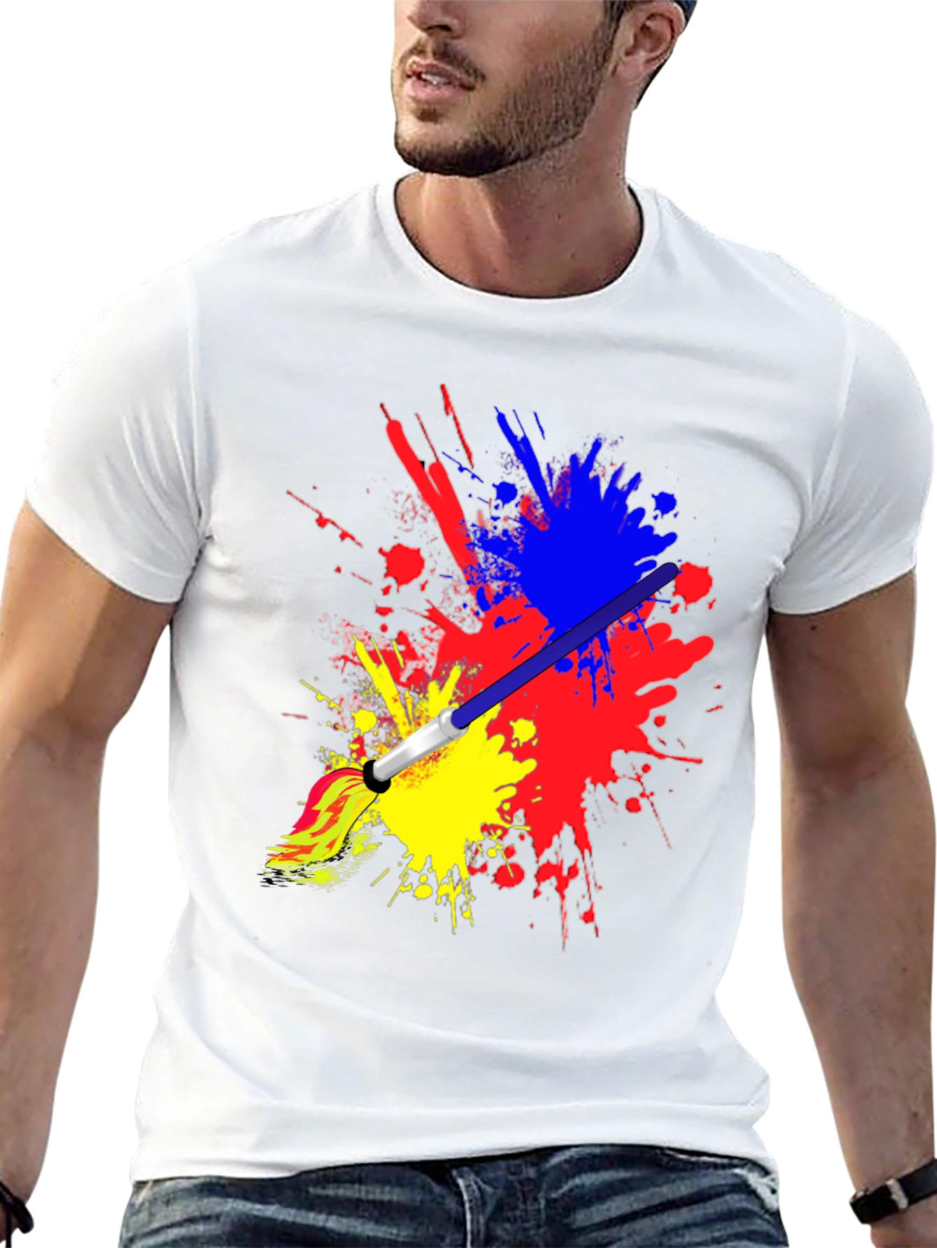 Abstract Paint Splatter Graphic Black T-Shirt
