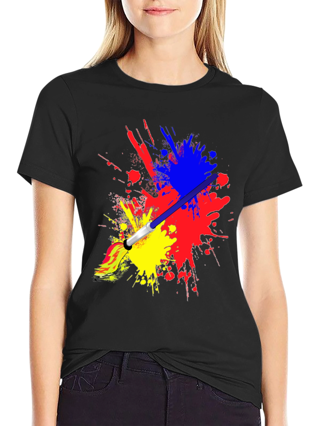 Abstract Paint Splatter Graphic Black T-Shirt