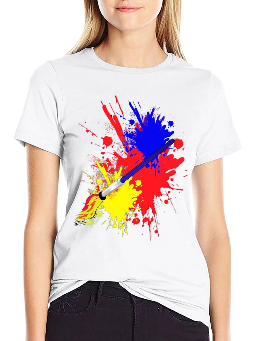 Abstract Paint Splatter Graphic Black T-Shirt