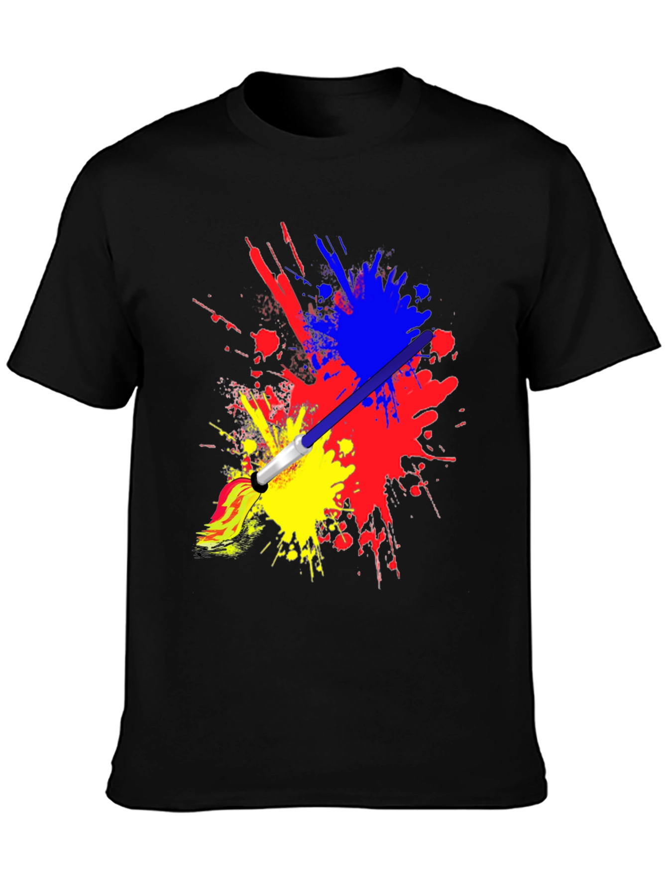 Abstract Paint Splatter Graphic Black T-Shirt