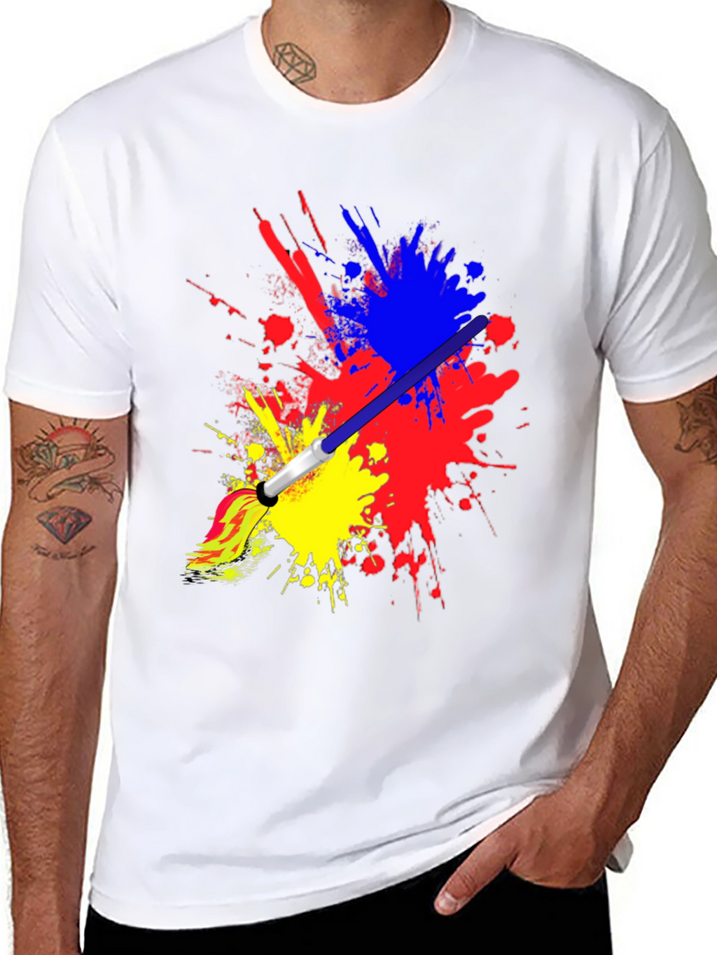 Abstract Paint Splatter Graphic Black T-Shirt