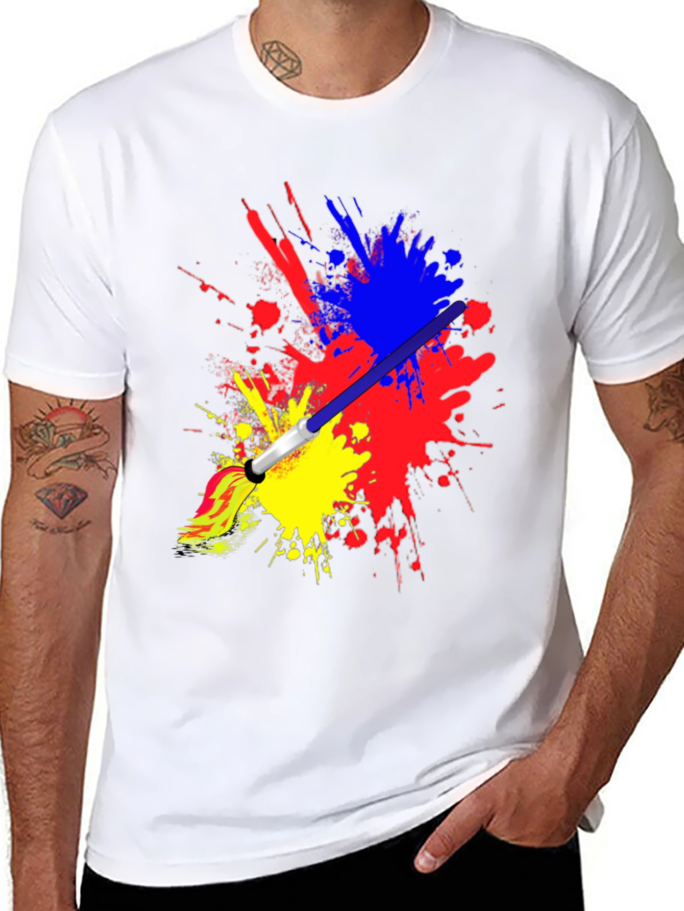 Abstract Paint Splatter Graphic Black T-Shirt