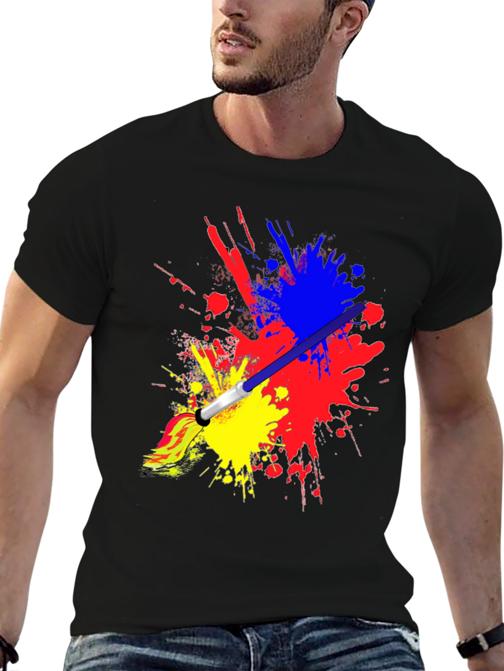 Abstract Paint Splatter Graphic Black T-Shirt