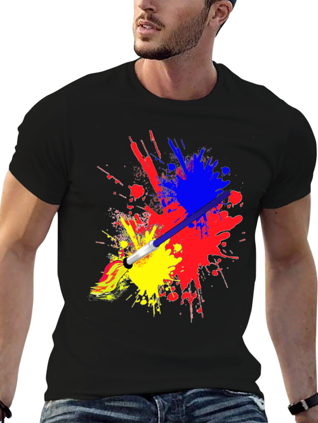 Abstract Paint Splatter Graphic Black T-Shirt