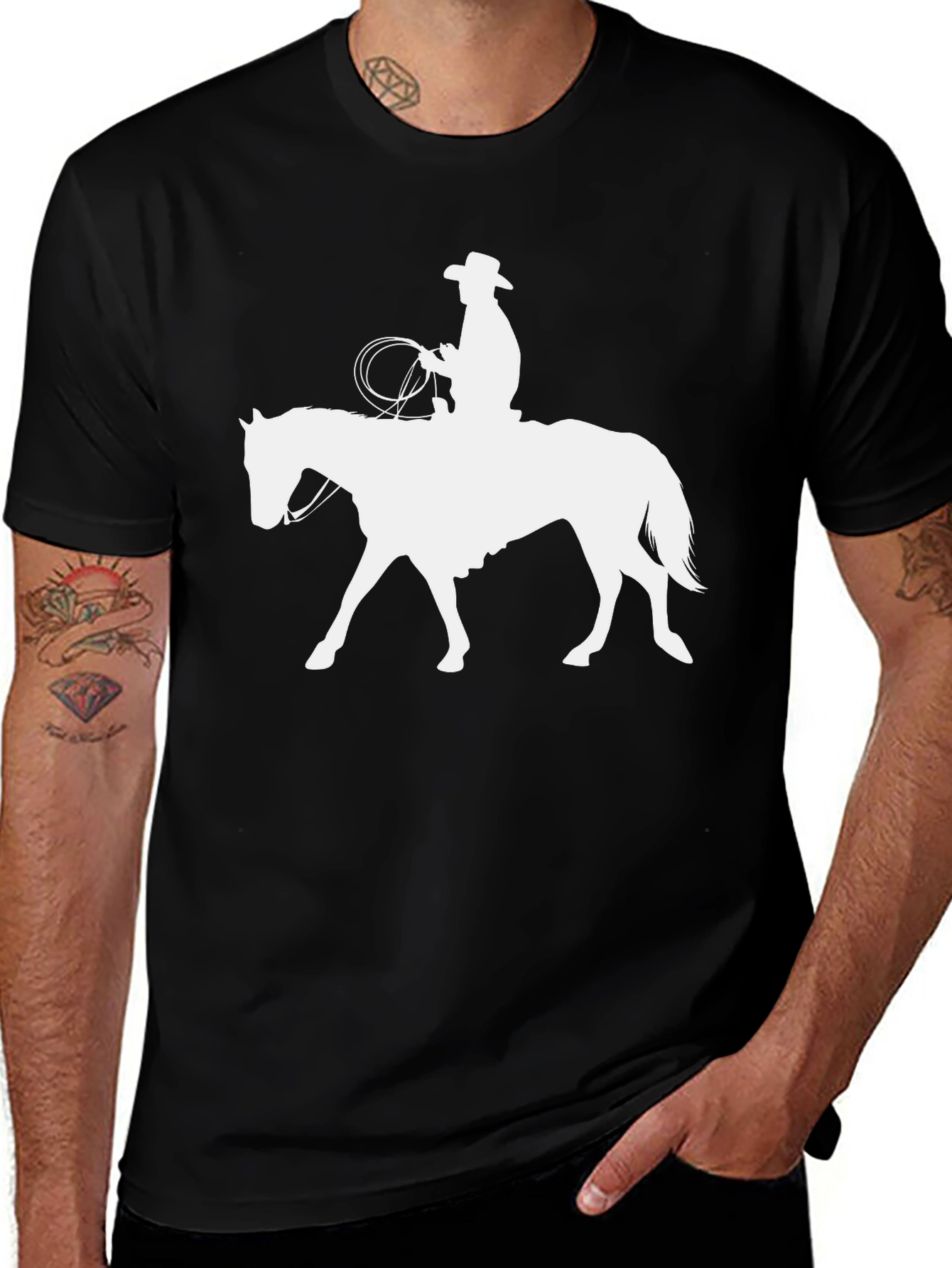 Cowboy Riding Horse Graphic Tee - Black