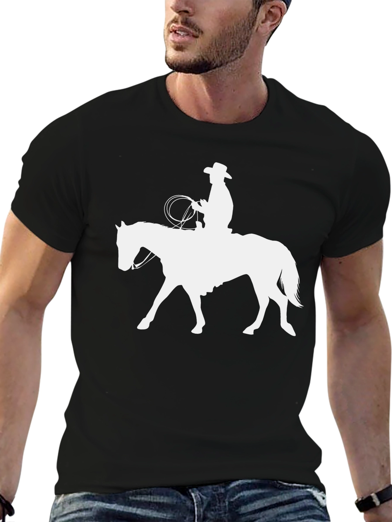 Cowboy Riding Horse Graphic Tee - Black