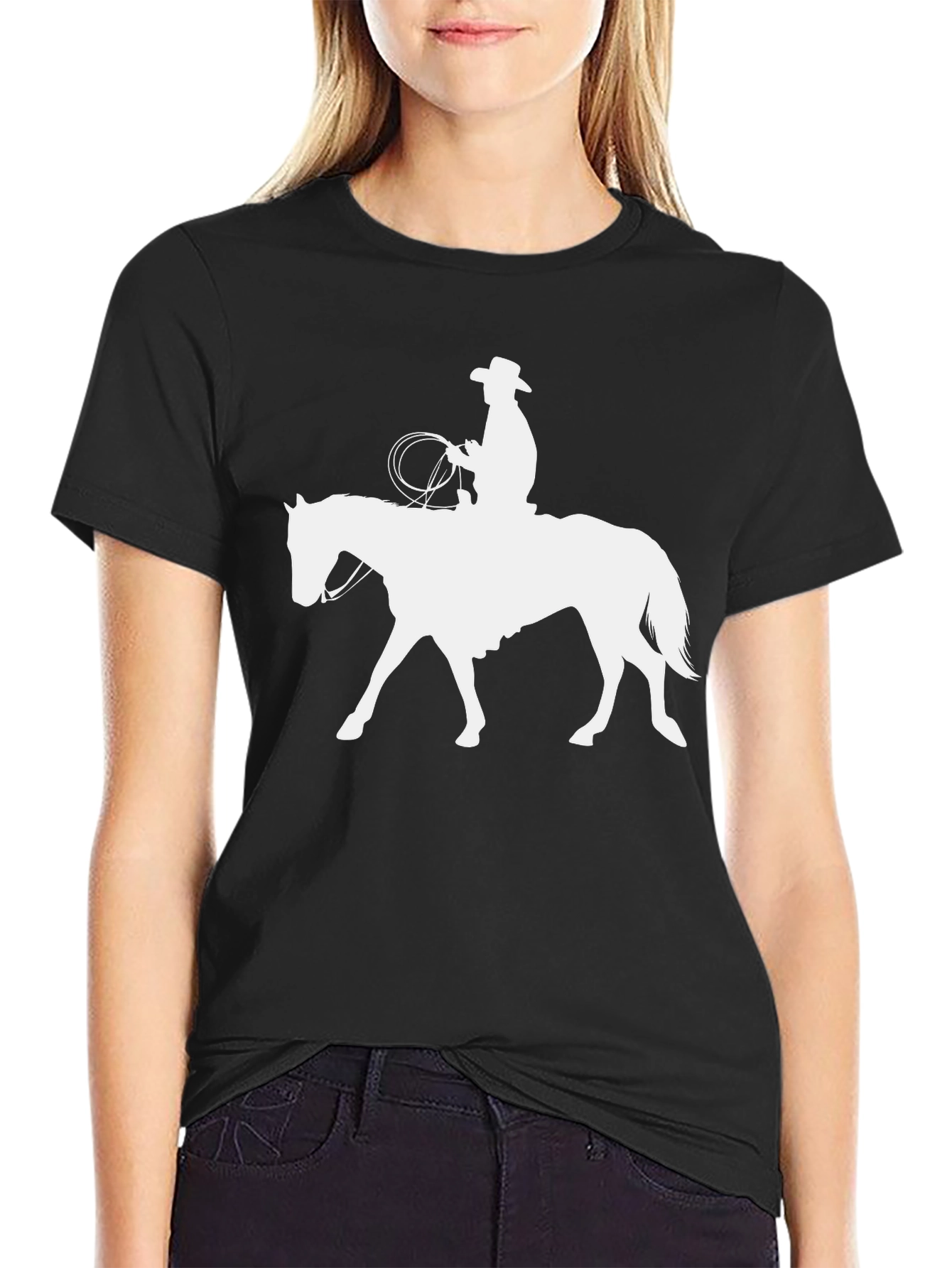 Cowboy Riding Horse Graphic Tee - Black