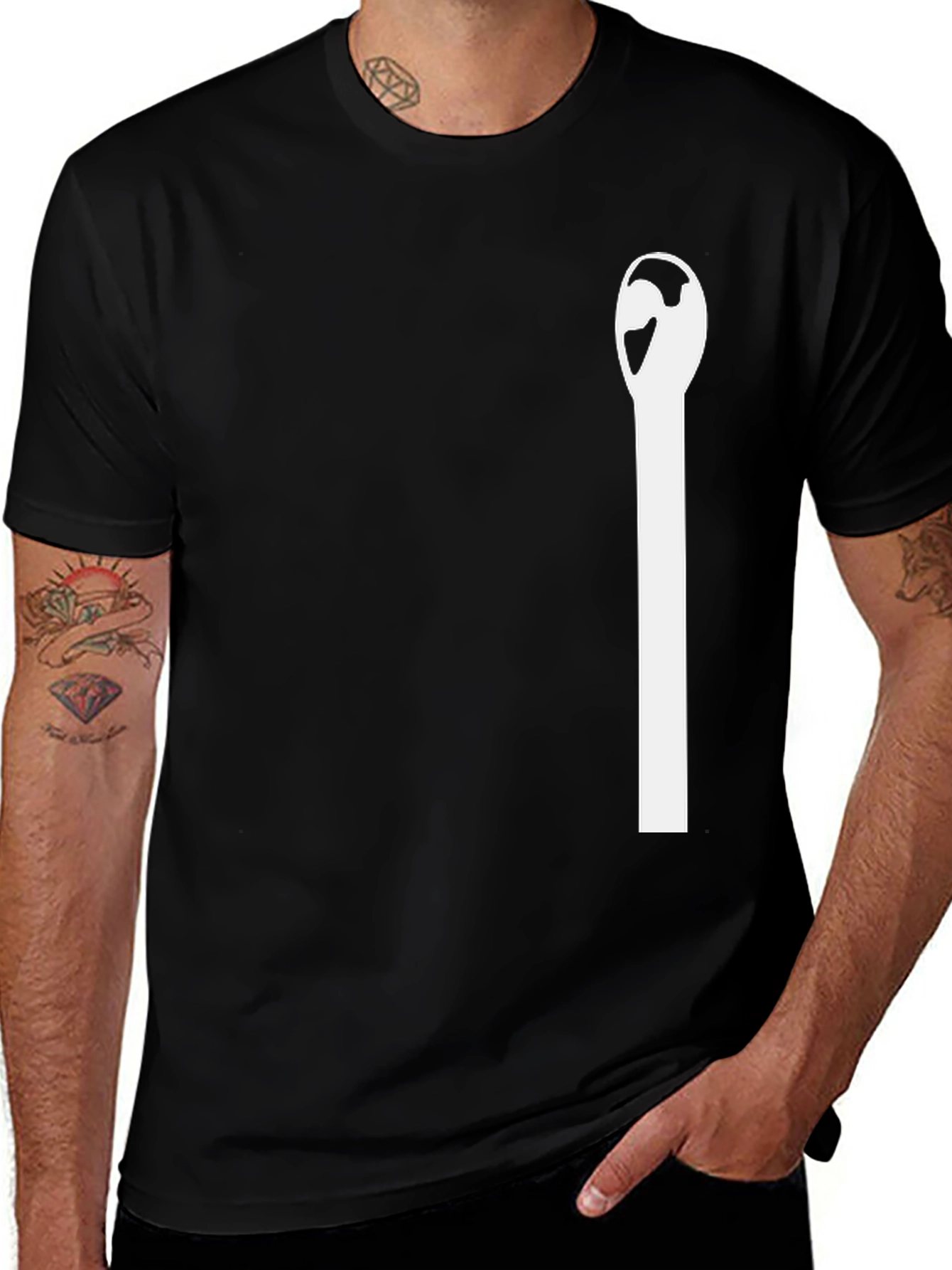 Minimalist Matchstick Graphic Tee - Black Cotton Blend