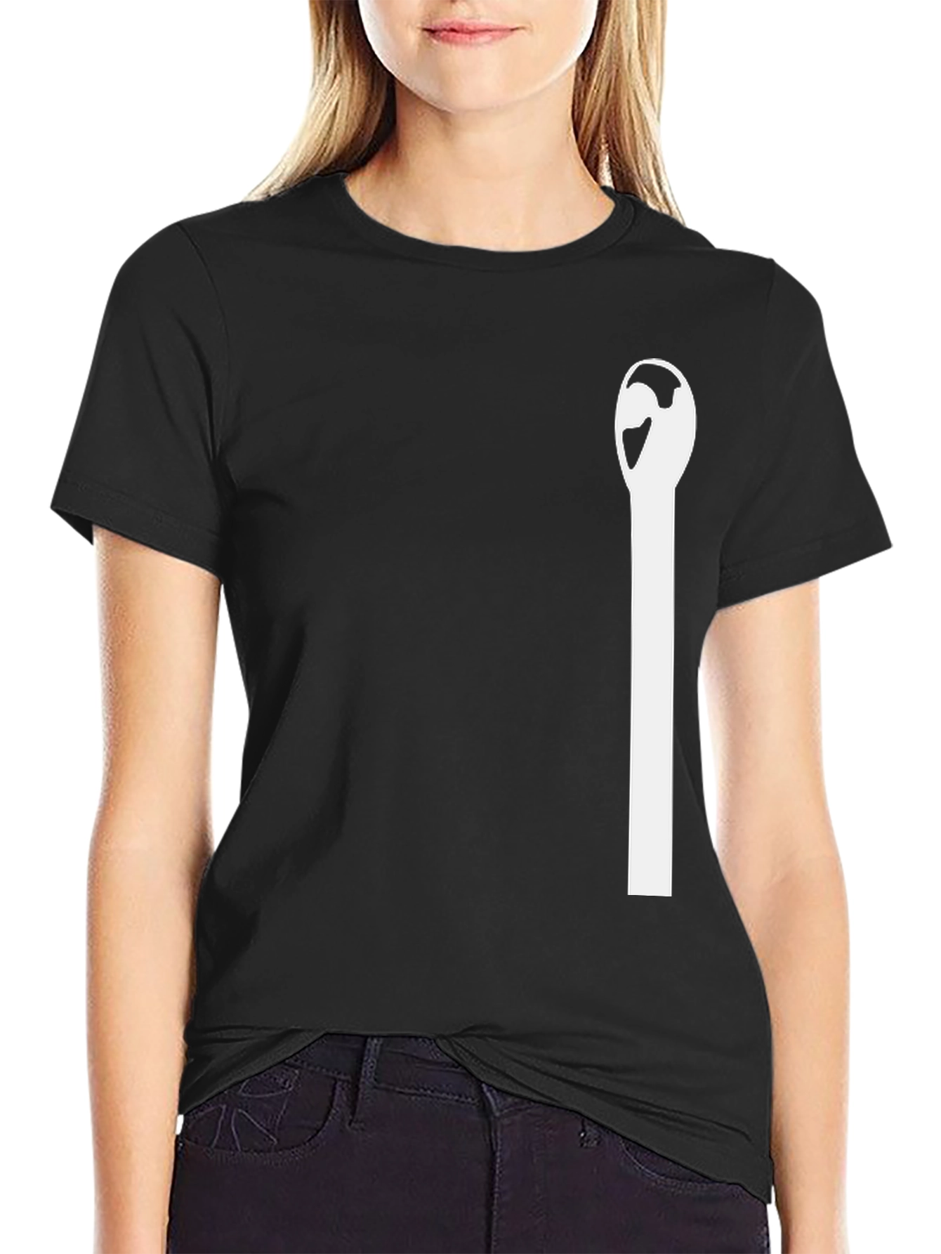 Minimalist Matchstick Graphic Tee - Black Cotton Blend