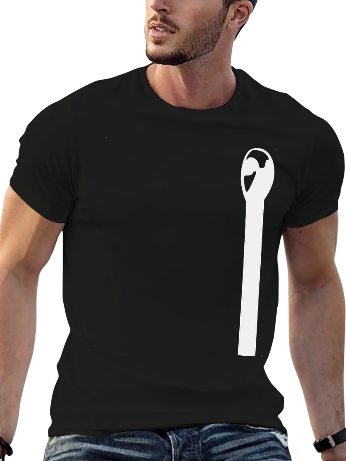 Minimalist Matchstick Graphic Tee - Black Cotton Blend