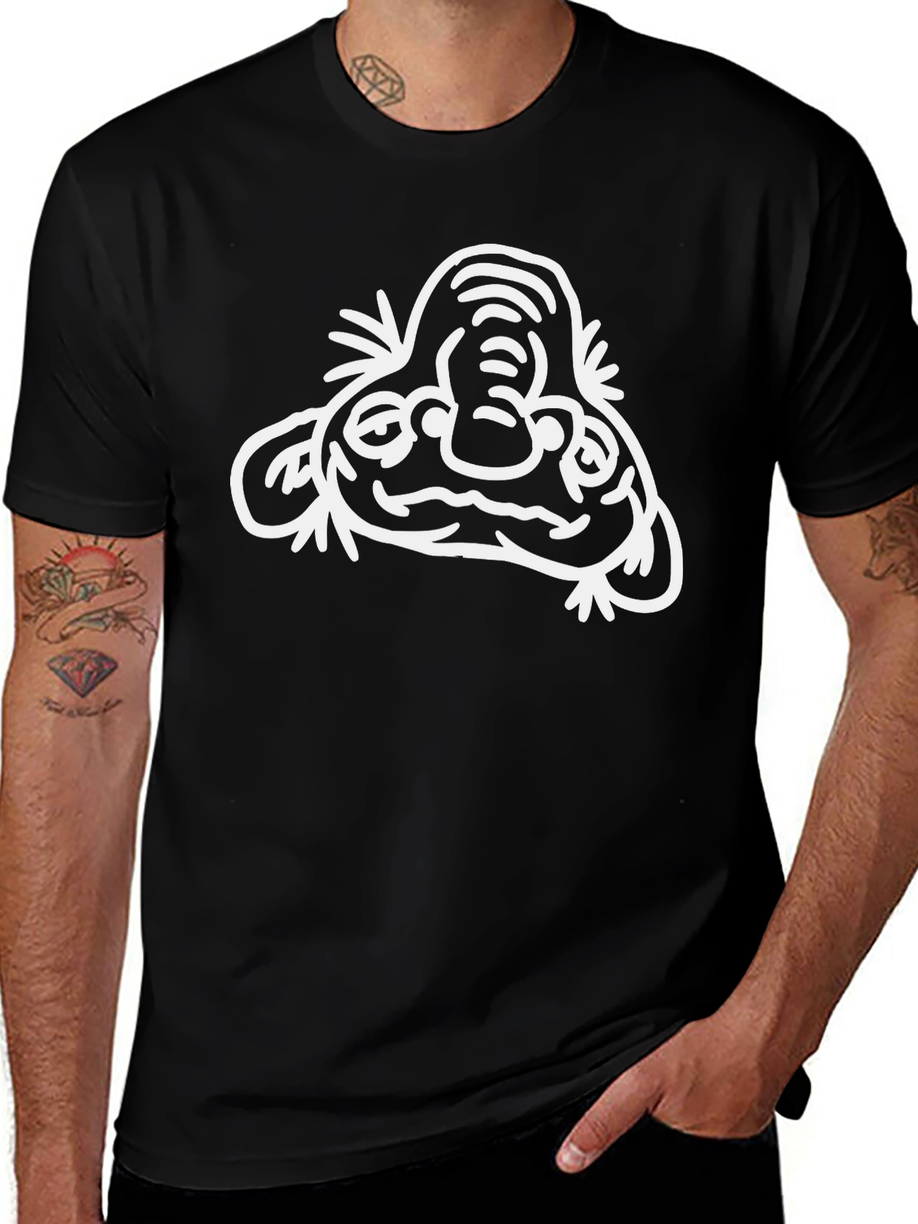 Abstract Face Graphic T-Shirt - Black Cotton Tee
