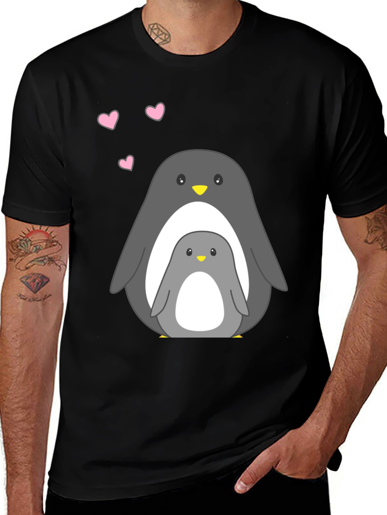 Cute Penguin Family Black T-Shirt