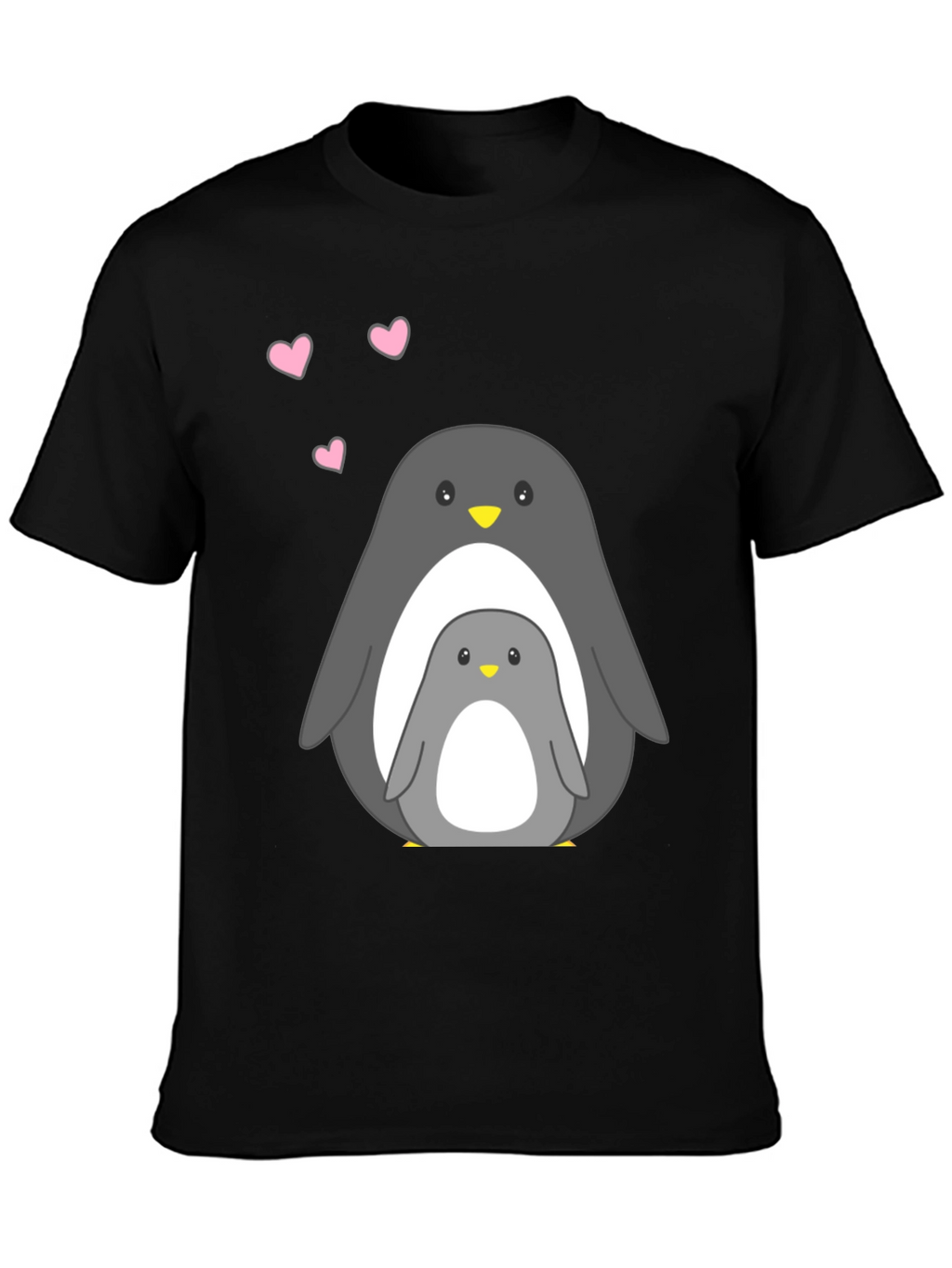 Cute Penguin Family Black T-Shirt