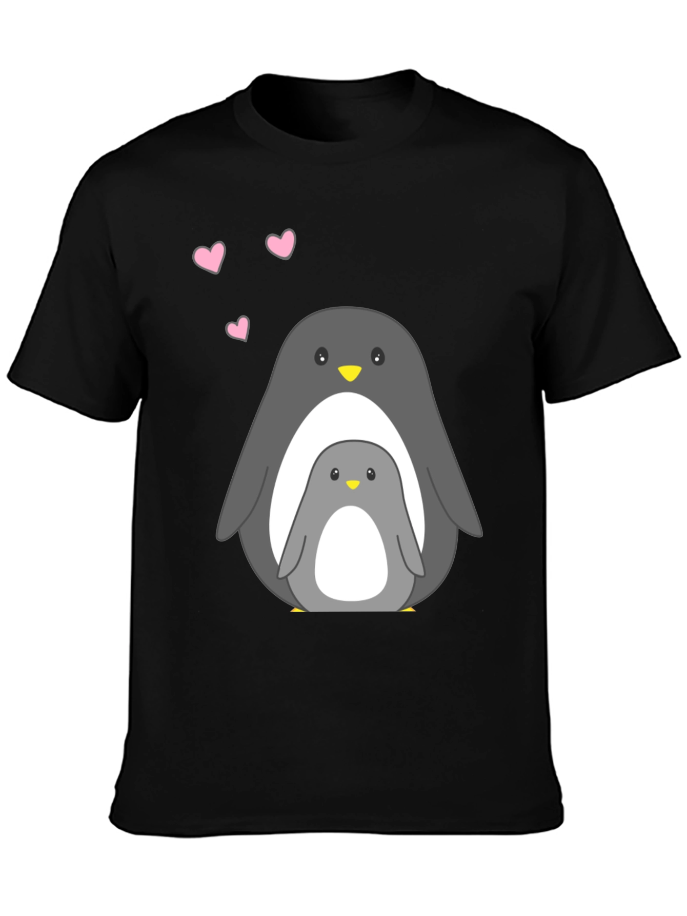 Cute Penguin Family Black T-Shirt