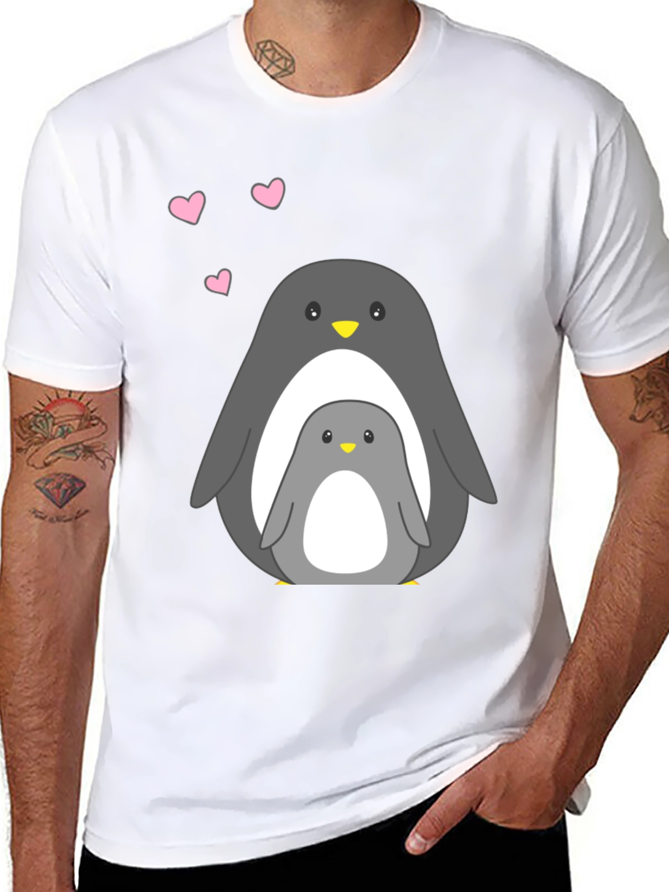 Cute Penguin Family Black T-Shirt