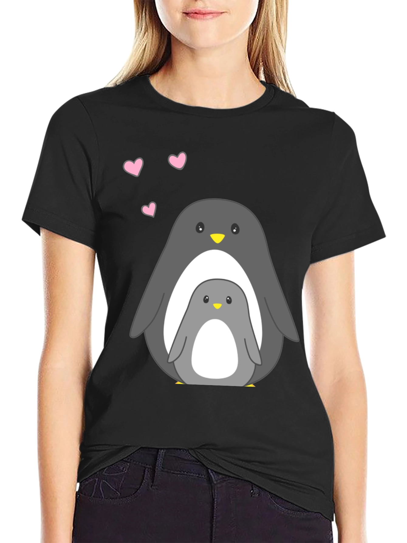 Cute Penguin Family Black T-Shirt