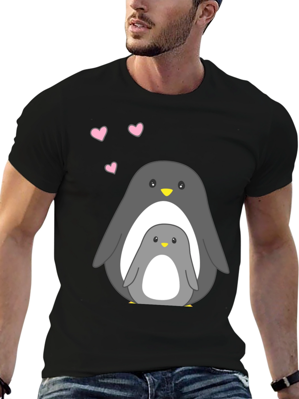 Cute Penguin Family Black T-Shirt
