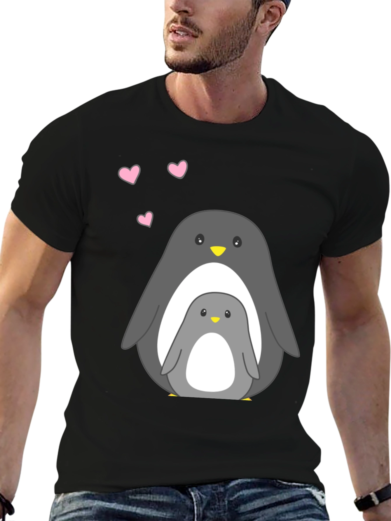 Cute Penguin Family Black T-Shirt