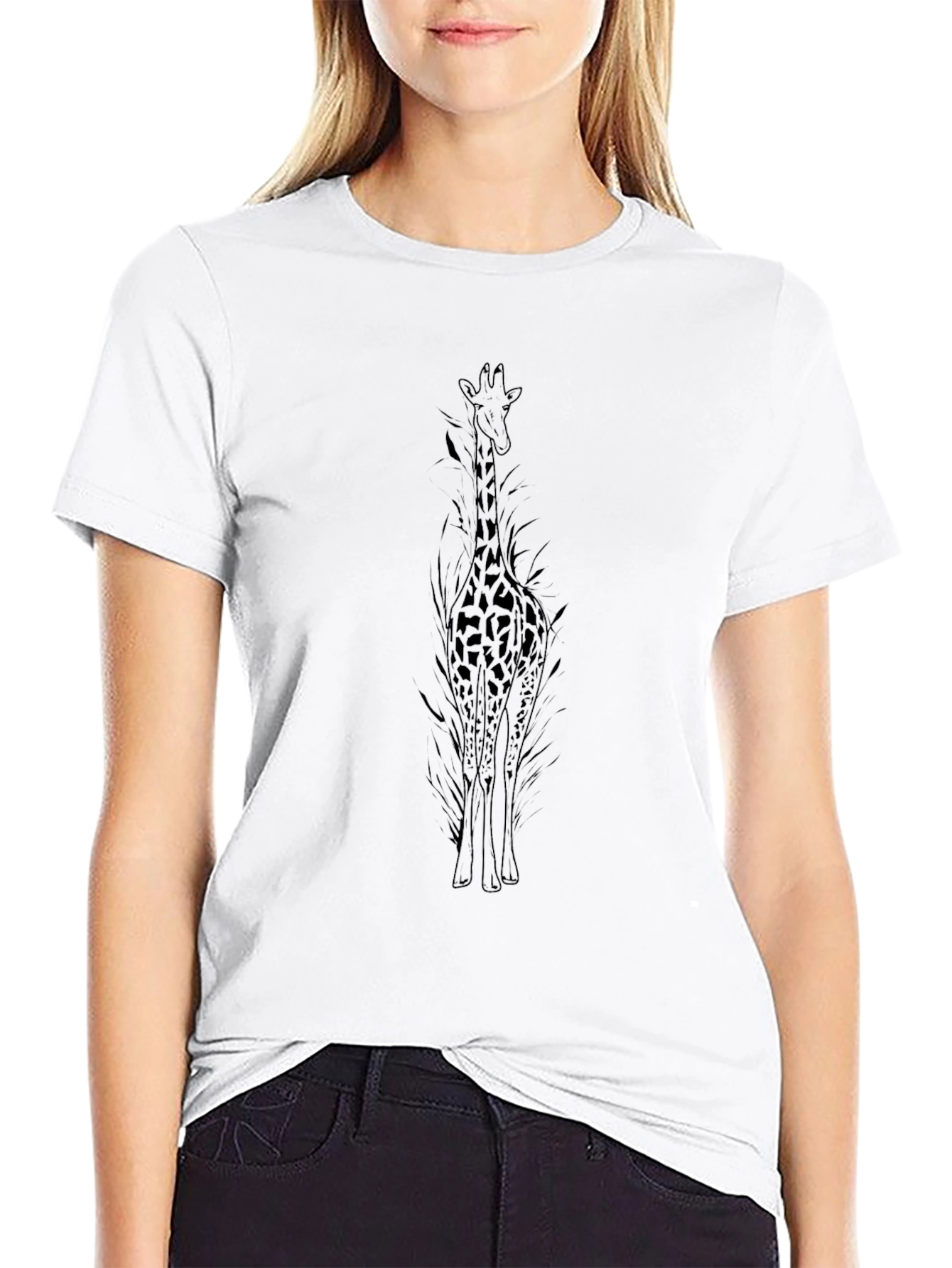 Giraffe Graphic Black T-Shirt - Animal Print Tee